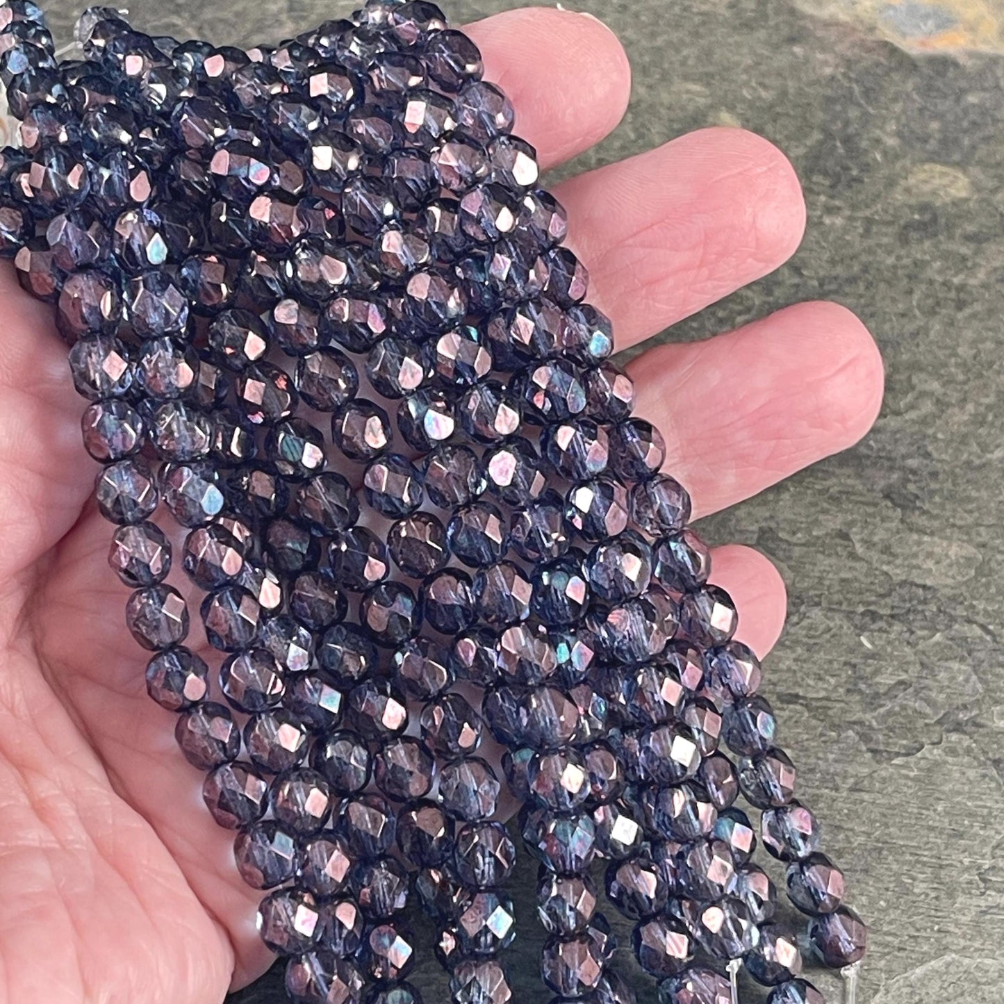 Czech Beads - 6mm Faceted Round, Indigo with Purple Luster Finish (FP6/SM-04415) * Qty. 25