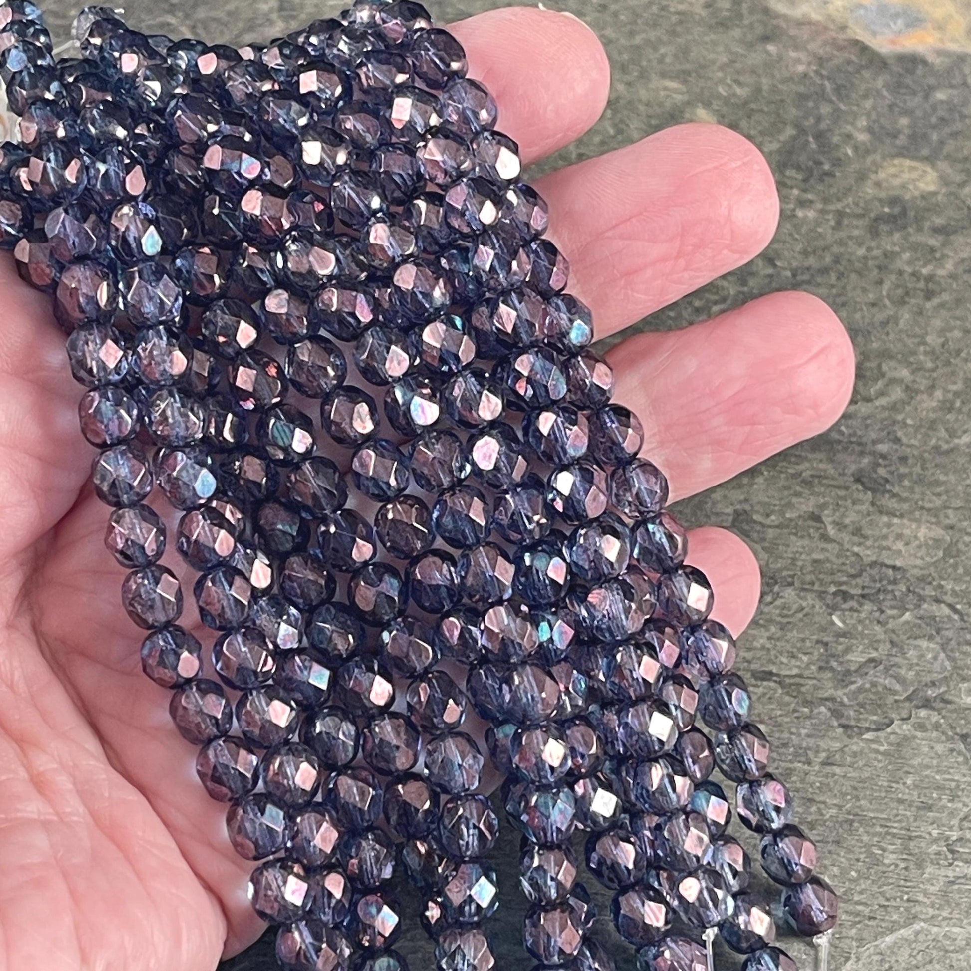 Czech Beads - 6mm Faceted Round, Indigo with Purple Luster Finish (FP6/SM-04415) * Qty. 25