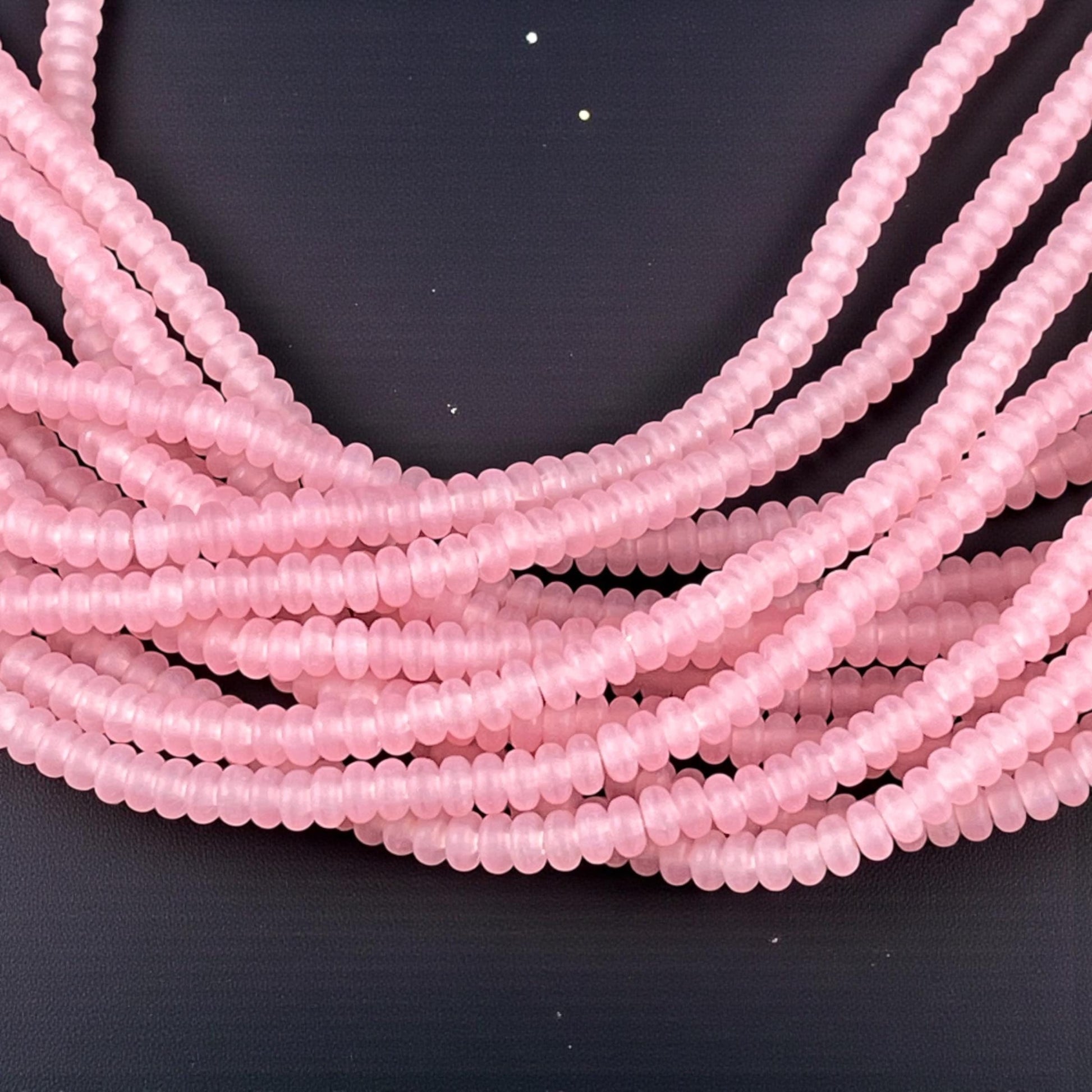 Czech Beads - 3x2mm Heishi Rondelle, Matte Milky Pink Glass (RD3/SM-M71010) * Qty. 100