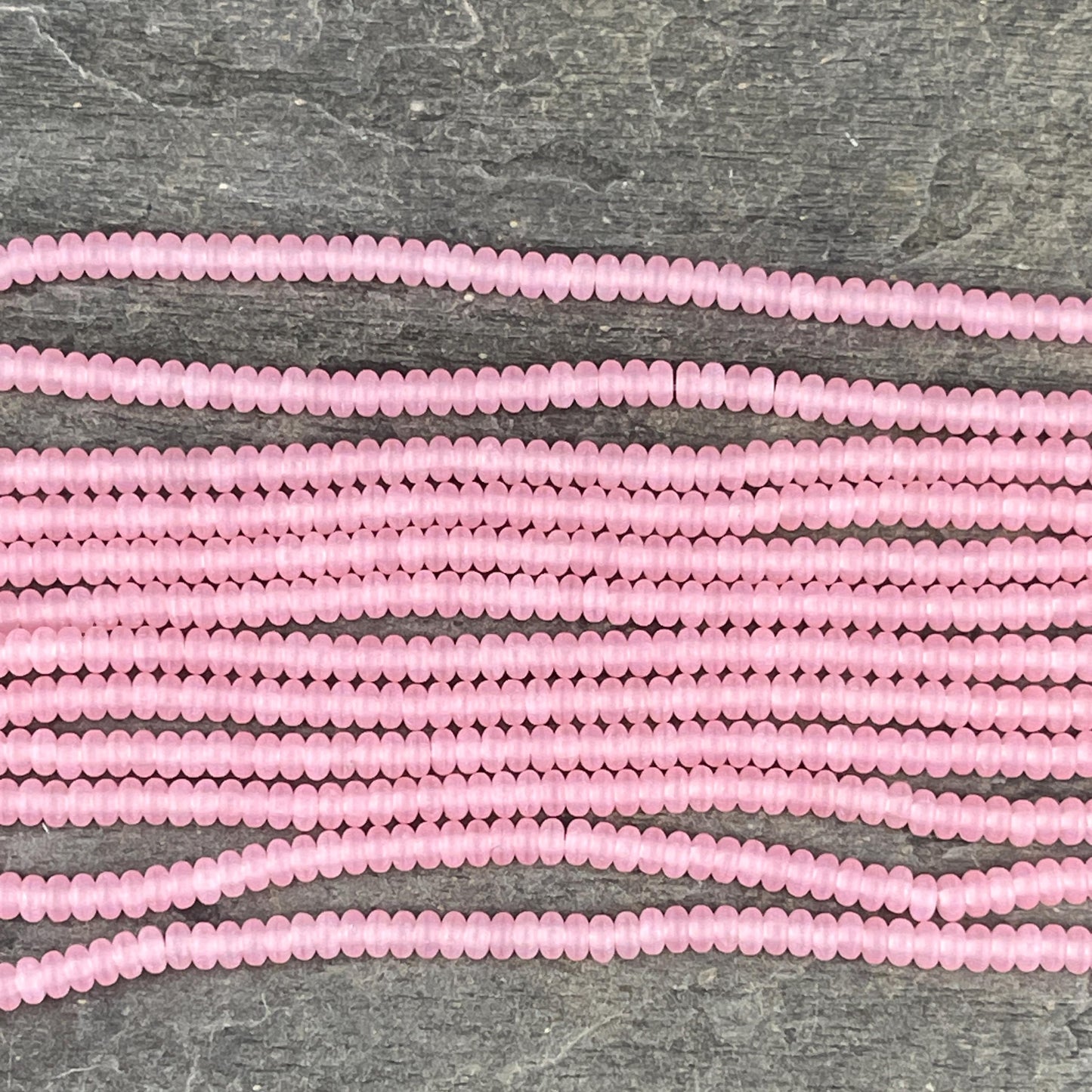 Czech Beads - 3x2mm Heishi Rondelle, Matte Milky Pink Glass (RD3/SM-M71010) * Qty. 100