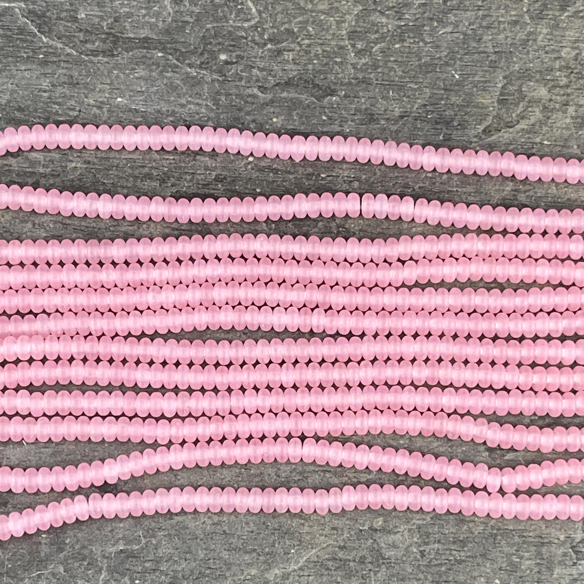 Czech Beads - 3x2mm Heishi Rondelle, Matte Milky Pink Glass (RD3/SM-M71010) * Qty. 100
