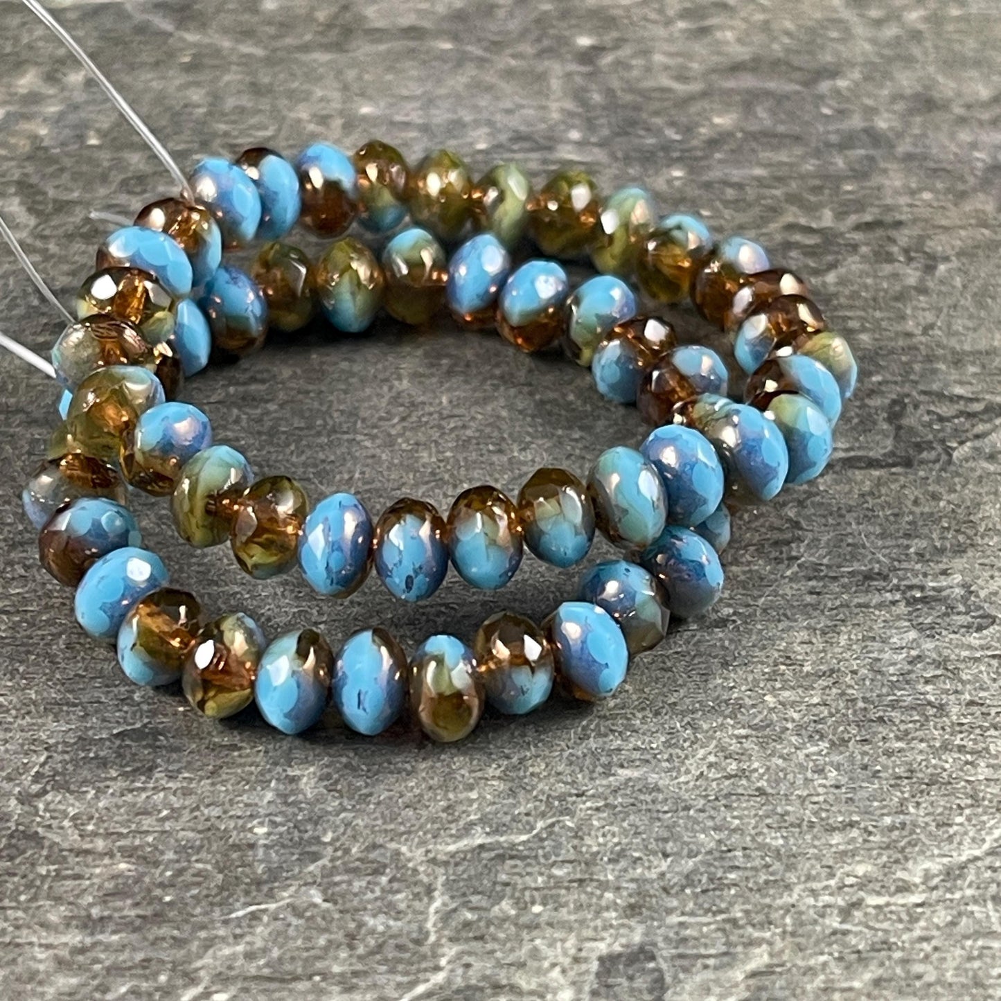 Czech Beads - 5x3mm Faceted Rondelles, Transparent Brown and Sky Blue (R5/N-0106) * Qty. 30