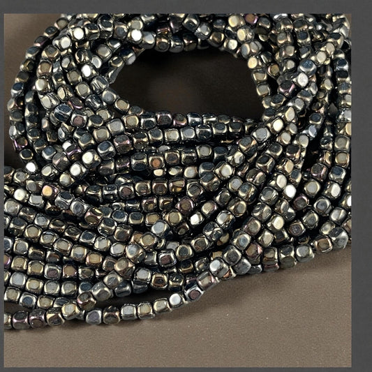 Czech Beads, 3.5mm Rounded Cube, Brown Iris Metallic (SQ/SM-21415) * Qty. 100