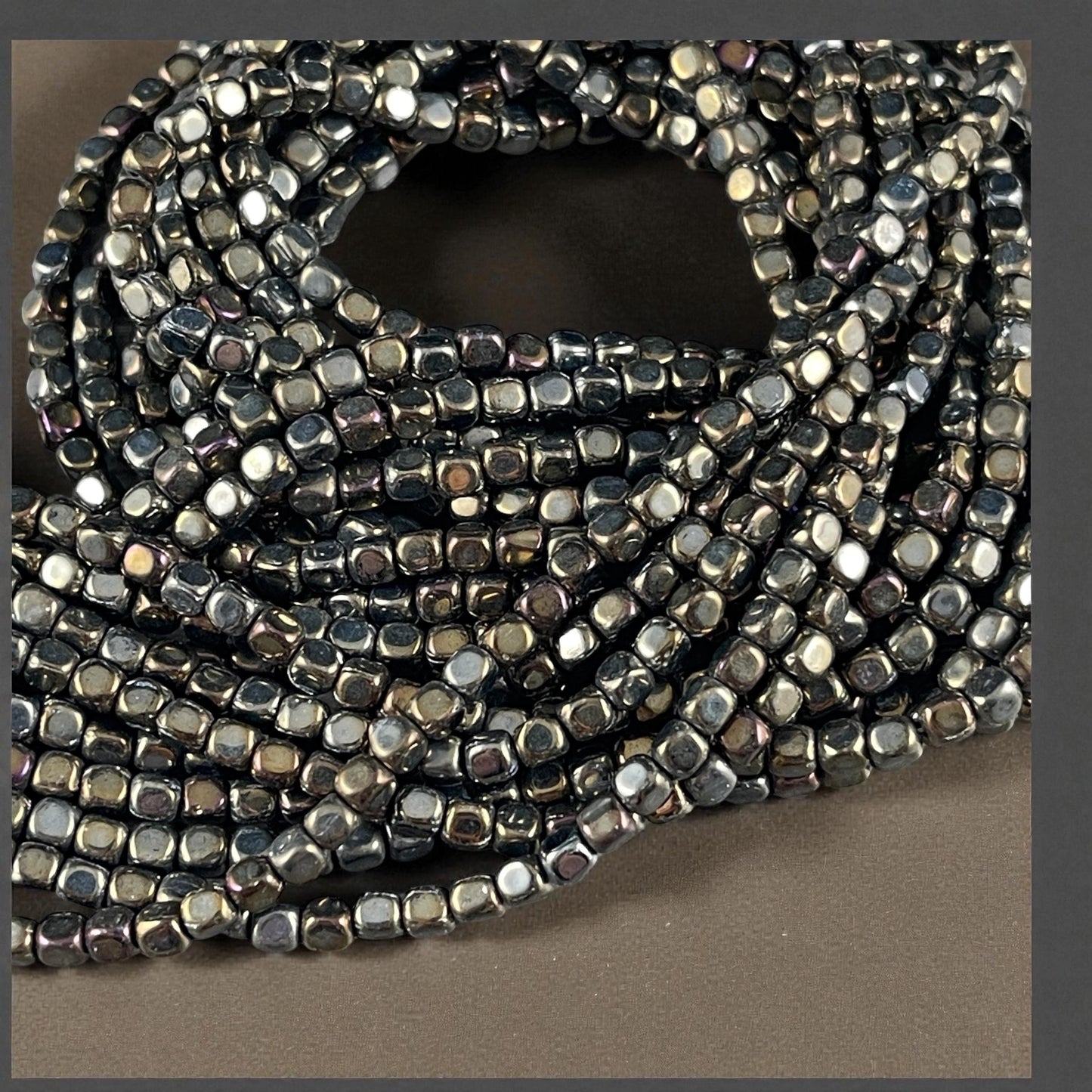 Czech Beads, 3.5mm Rounded Cube, Brown Iris Metallic (SQ/SM-21415) * Qty. 100