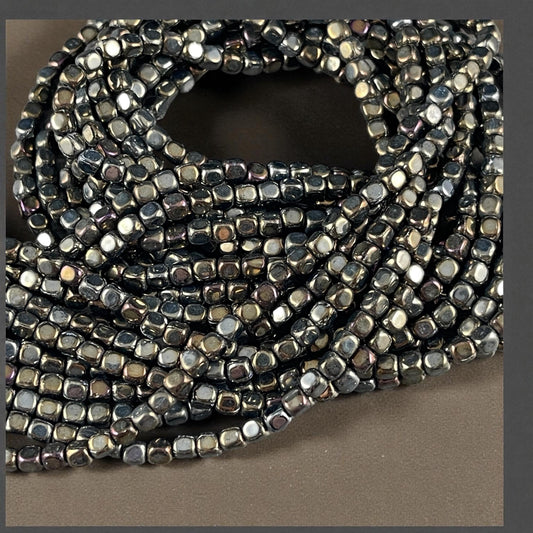 Czech Beads, 3.5mm Rounded Cube, Brown Iris Metallic (SQ/SM-21415) * Qty. 100