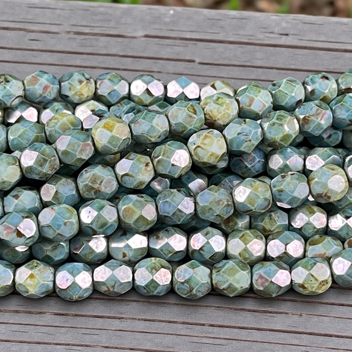 Czech Beads - 6mm Faceted Round Blue Green Blended Picasso Beads (FP6/SM-P65431c) * Qty. 25