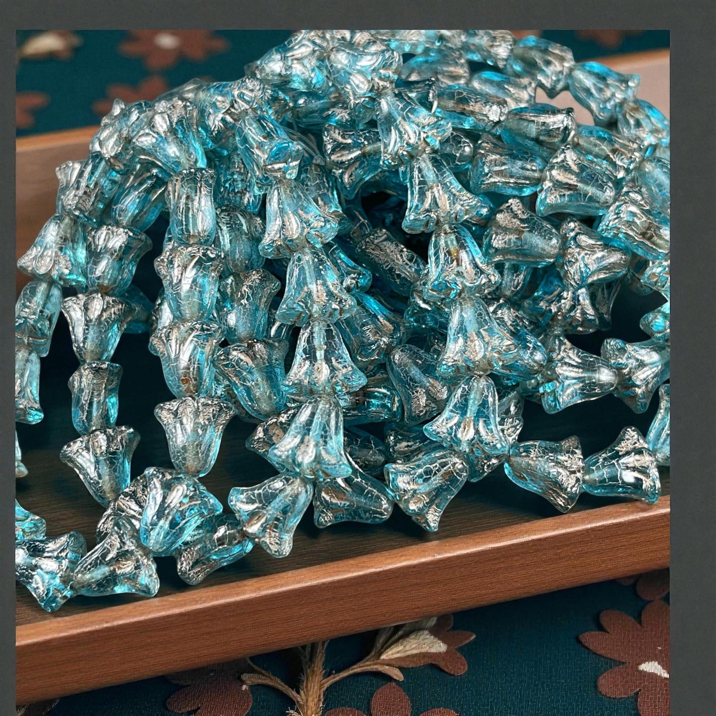 Czech Beads - 10mm Lily Flower, Transparent Aqua with Platinum Wash (Lily/RJ-5502) * Qty. 15