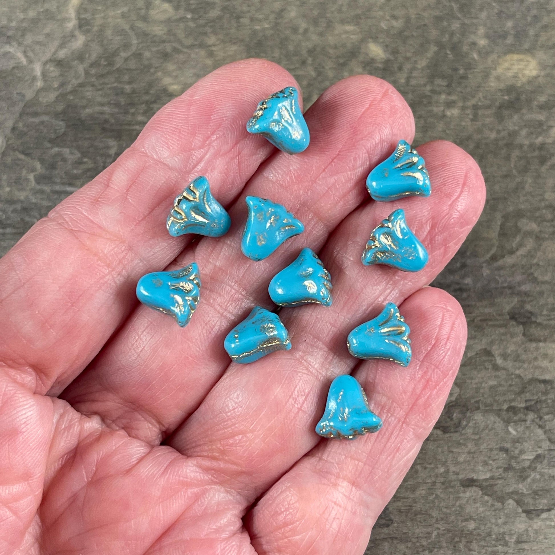 Czech Beads, 10mm Lily Flower, Sky Blue with Platinum Wash (Lily/RJ-5494) * Qty. 15