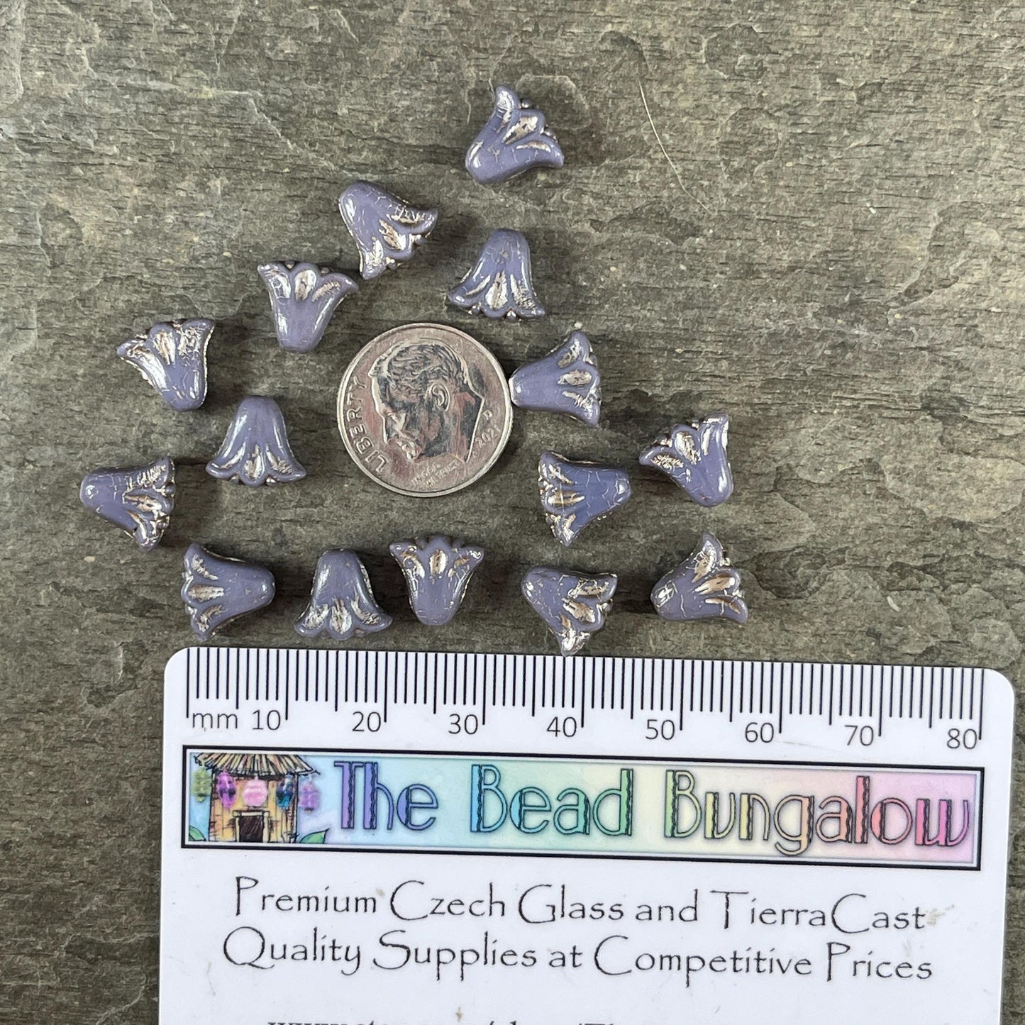 Czech Beads, 10mm Lily Flower, Lavender with Platinum Wash (Lily/RJ-5504) * Qty. 15