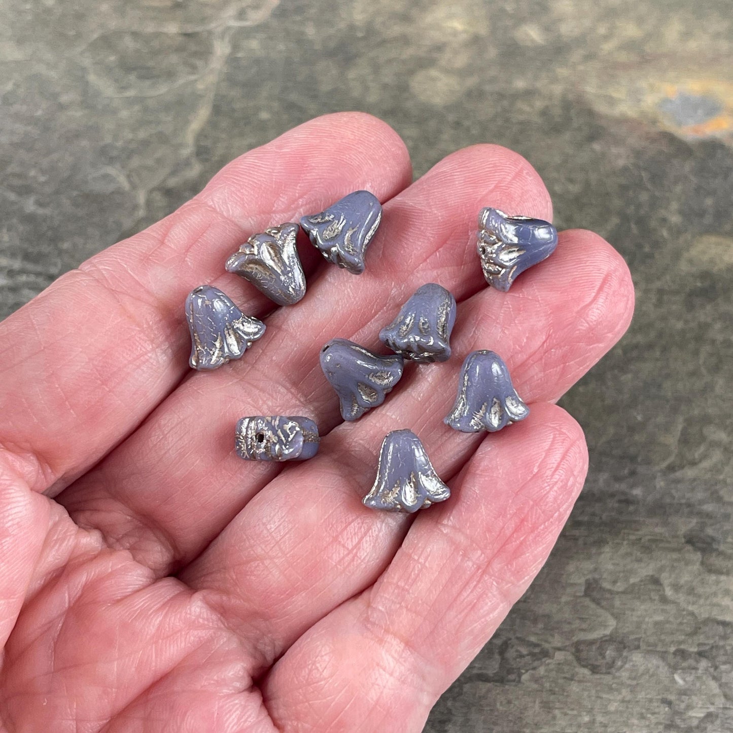 Czech Beads, 10mm Lily Flower, Lavender with Platinum Wash (Lily/RJ-5504) * Qty. 15