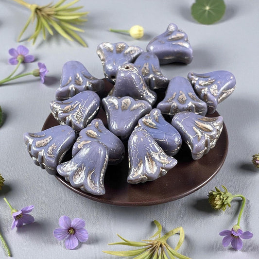 Czech Beads, 10mm Lily Flower, Lavender with Platinum Wash (Lily/RJ-5504) * Qty. 15