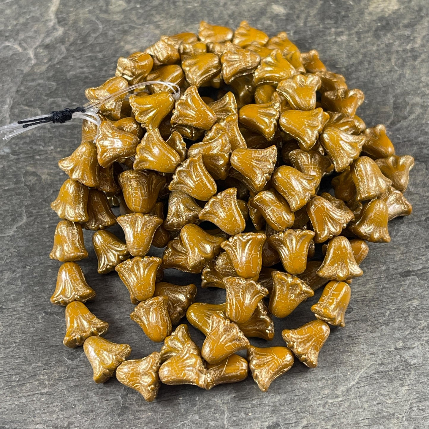 Czech Beads, 10mm Lily Flower, Dijon Mustard with Gold Wash (Lily/RJ-5495) * Qty. 15