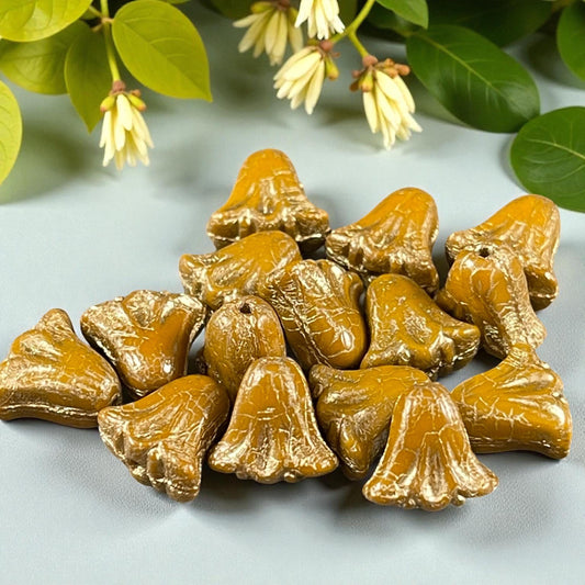 Czech Beads, 10mm Lily Flower, Dijon Mustard with Gold Wash (Lily/RJ-5495) * Qty. 15