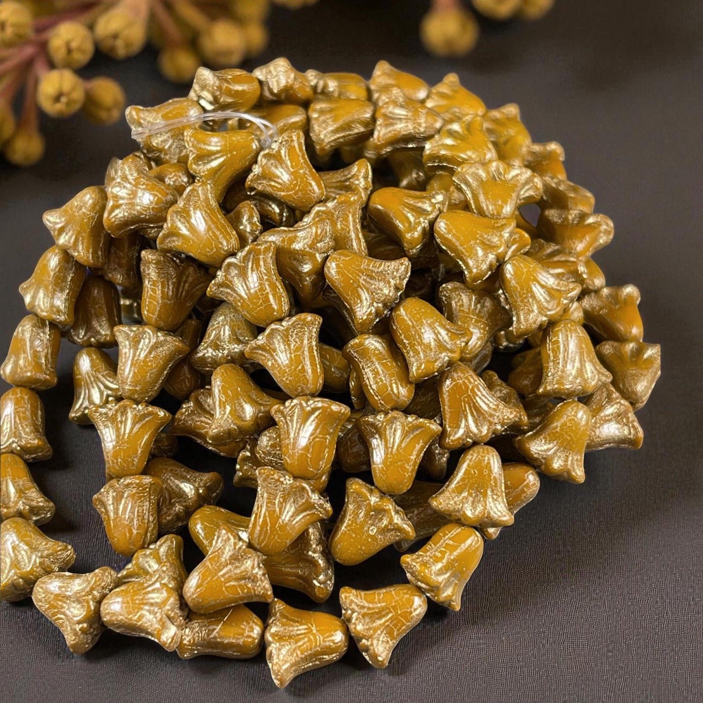 Czech Beads, 10mm Lily Flower, Dijon Mustard with Gold Wash (Lily/RJ-5495) * Qty. 15