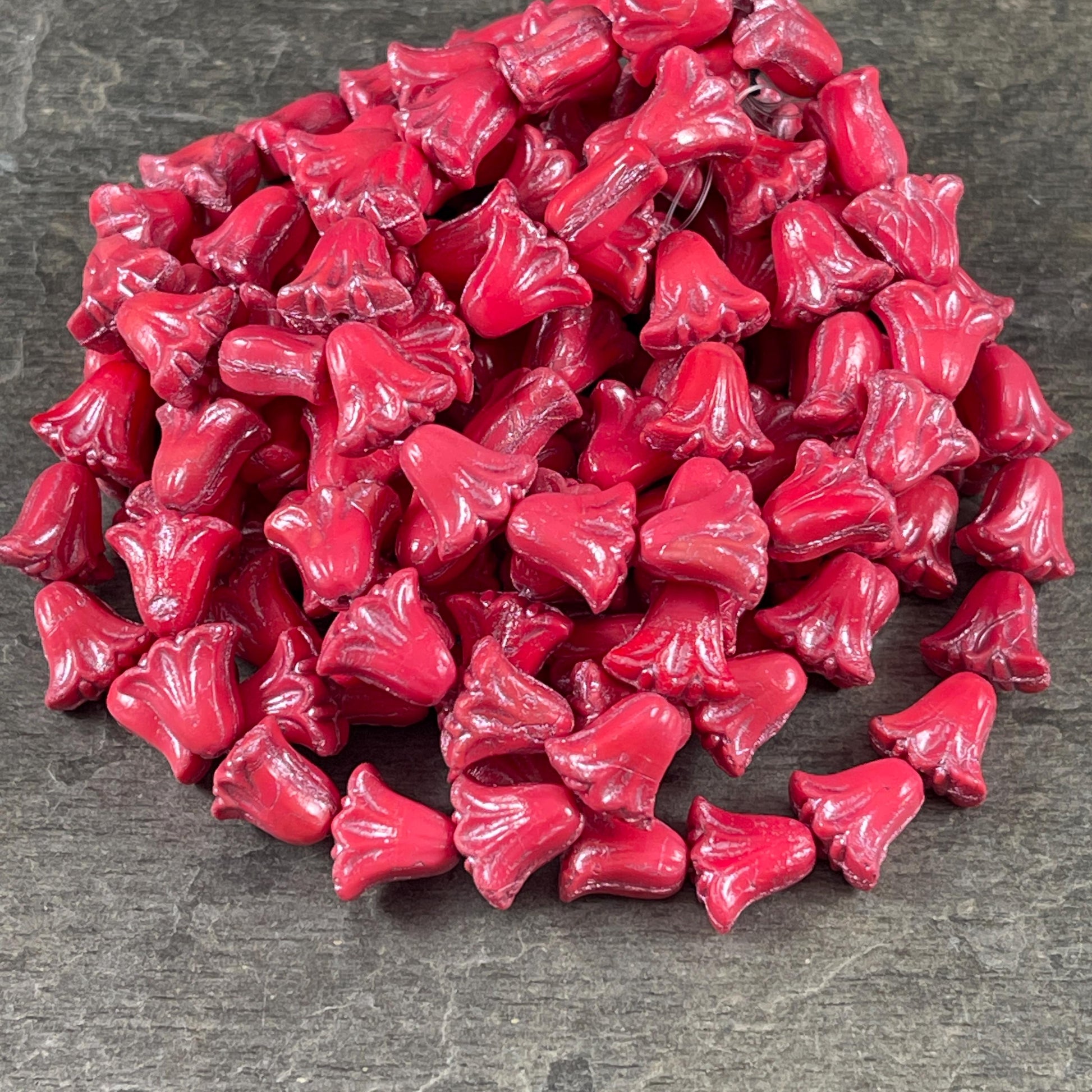 Czech Beads, 10mm Lily Flower, Coral Red with Pink Wash (Lily/RJ-5500) * Qty. 15