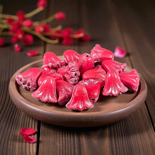 Czech Beads, 10mm Lily Flower, Coral Red with Pink Wash (Lily/RJ-5500) * Qty. 15