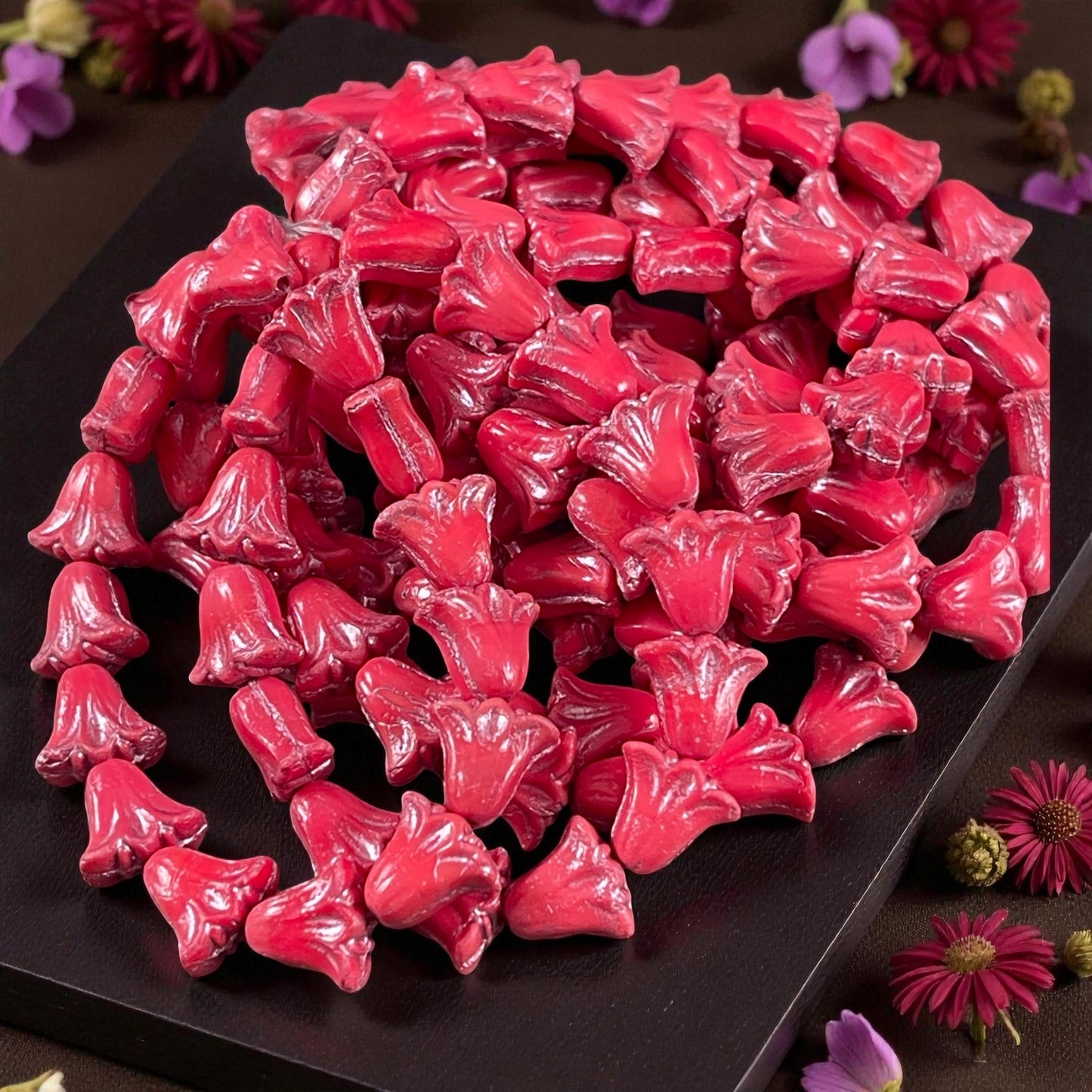 Czech Beads, 10mm Lily Flower, Coral Red with Pink Wash (Lily/RJ-5500) * Qty. 15