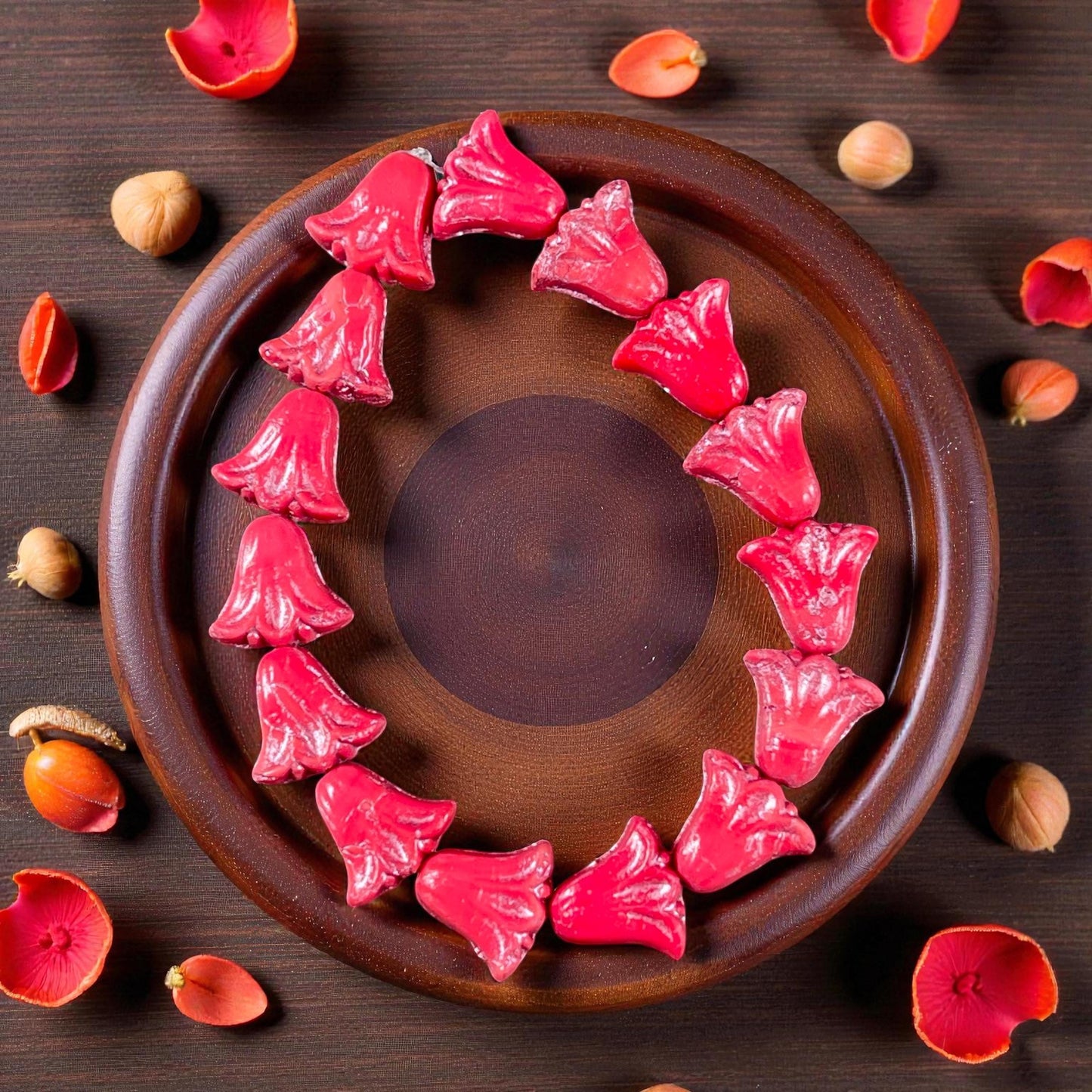 Czech Beads, 10mm Lily Flower, Coral Red with Pink Wash (Lily/RJ-5500) * Qty. 15