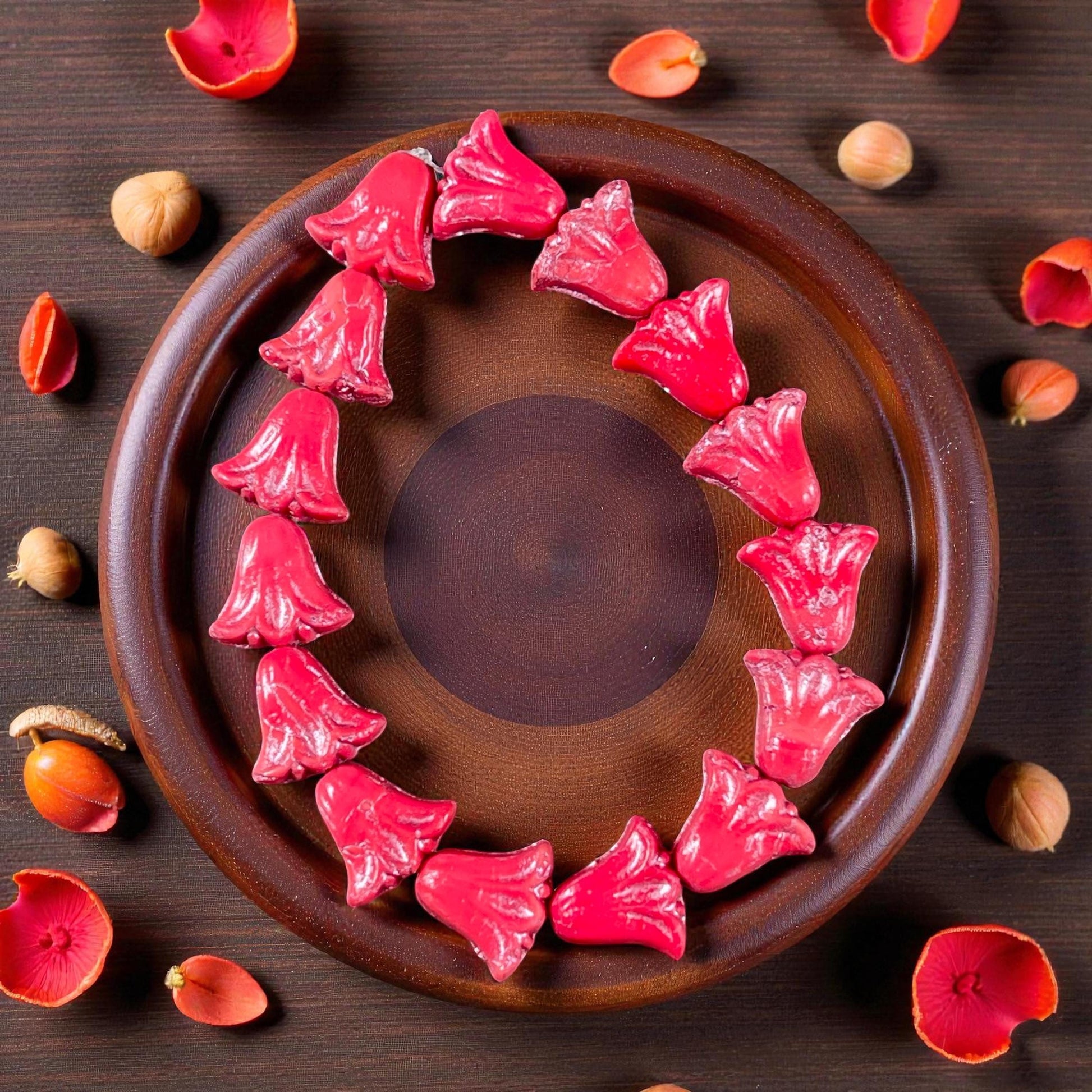 Czech Beads, 10mm Lily Flower, Coral Red with Pink Wash (Lily/RJ-5500) * Qty. 15