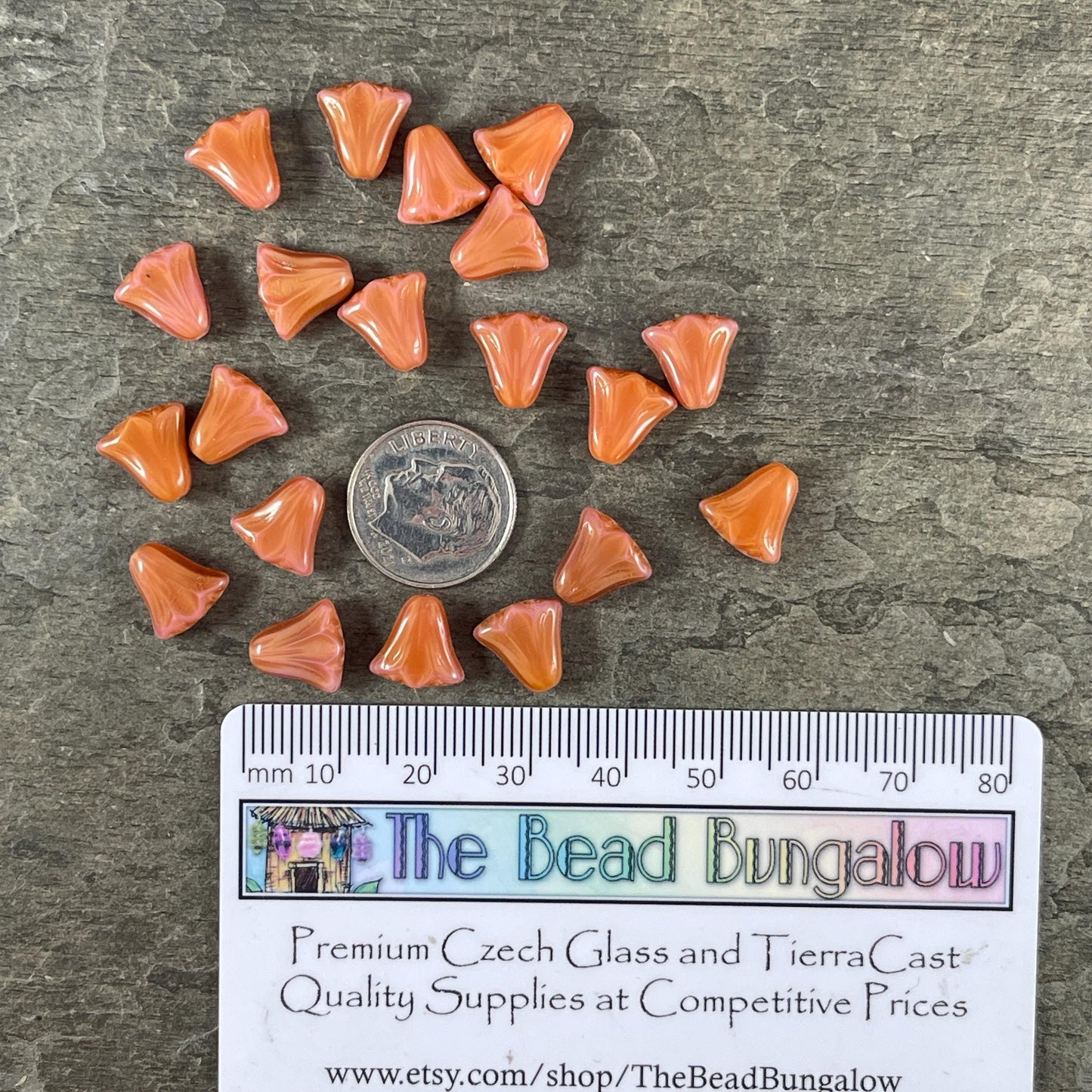 Czech Beads - 10mm Lily Flower, Peach Silk (FLL/RJ-1268) * Qty. 20