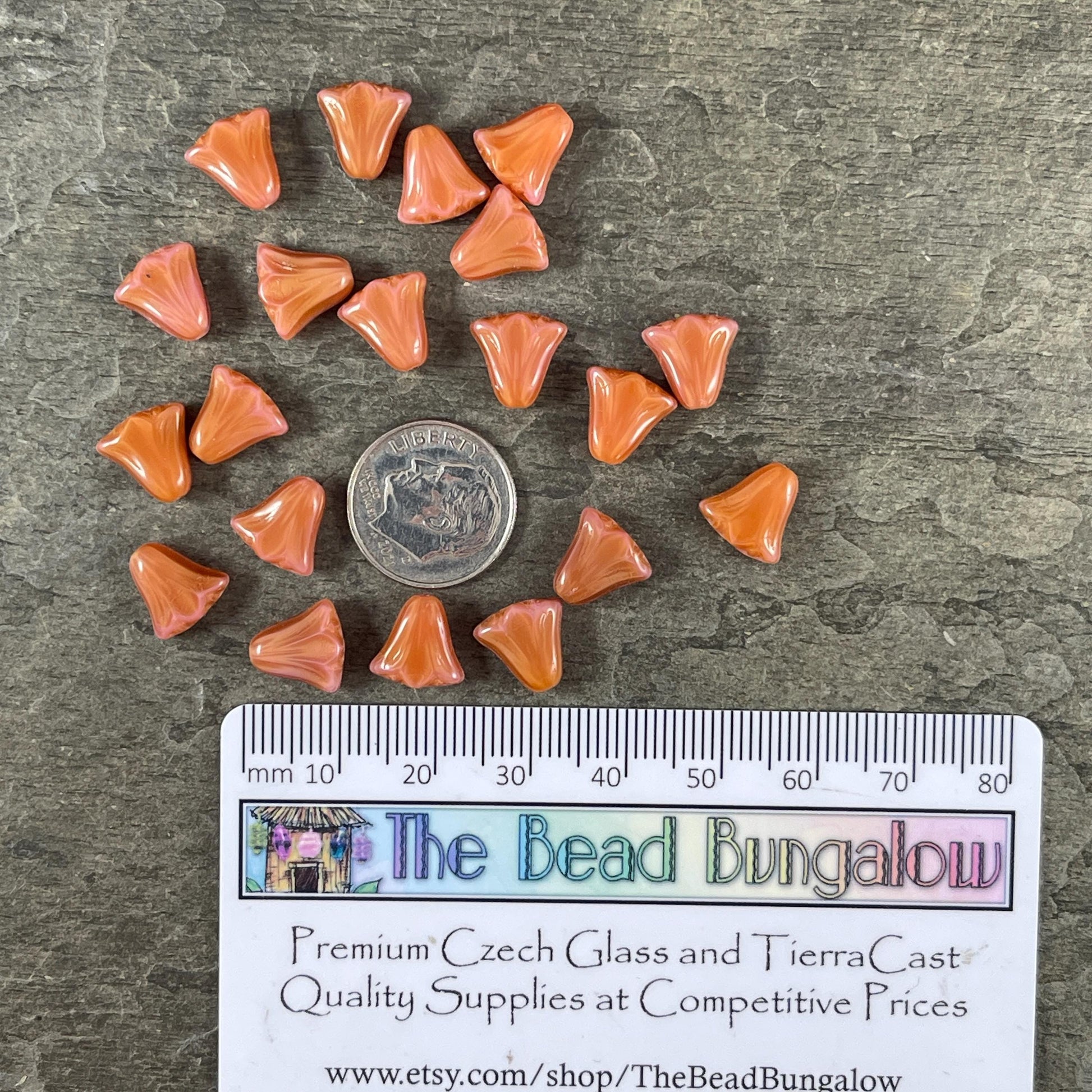 Czech Beads - 10mm Lily Flower, Peach Silk (FLL/RJ-1268) * Qty. 20
