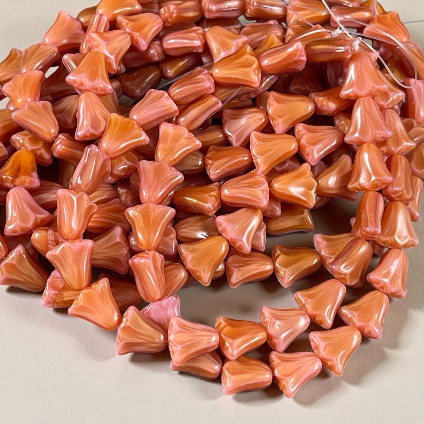 Czech Glass Beads - 10mm Lily Flower, Peach Silk (FLL/RJ-1252) * 20 Beads