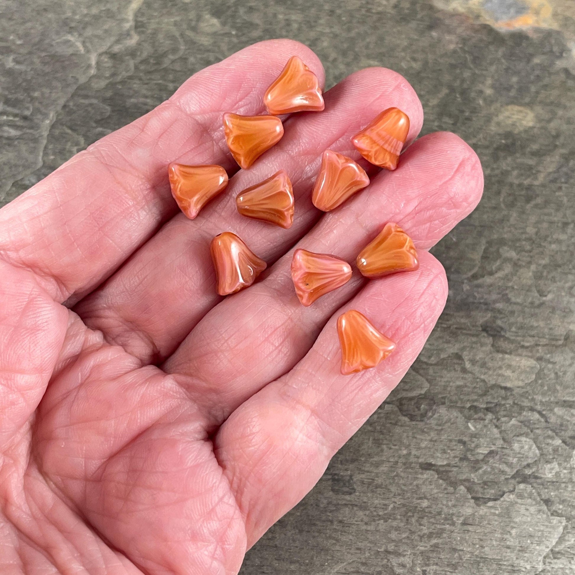 Czech Beads - 10mm Lily Flower, Peach Silk (FLL/RJ-1268) * Qty. 20