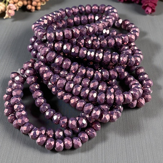 Czech Beads - 5x3mm Faceted Rondelle, Vivid Opaque Purple with Luster (R5/RJ-2848) * Qty. 30