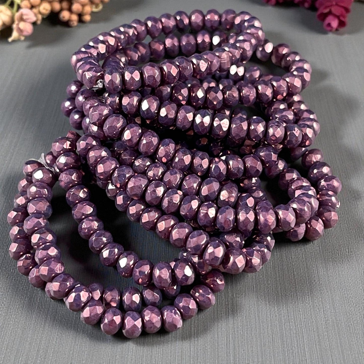 Czech Beads - 5x3mm Faceted Rondelle, Vivid Opaque Purple with Luster (R5/RJ-2848) * Qty. 30