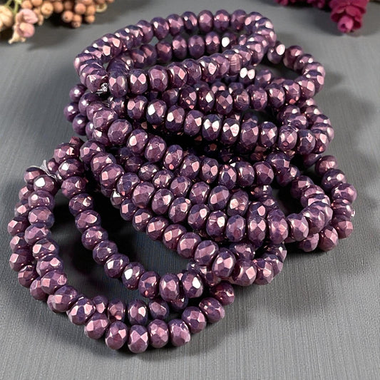Czech Beads - 5x3mm Faceted Rondelle, Vivid Opaque Purple with Luster (R5/RJ-2848) * Qty. 30