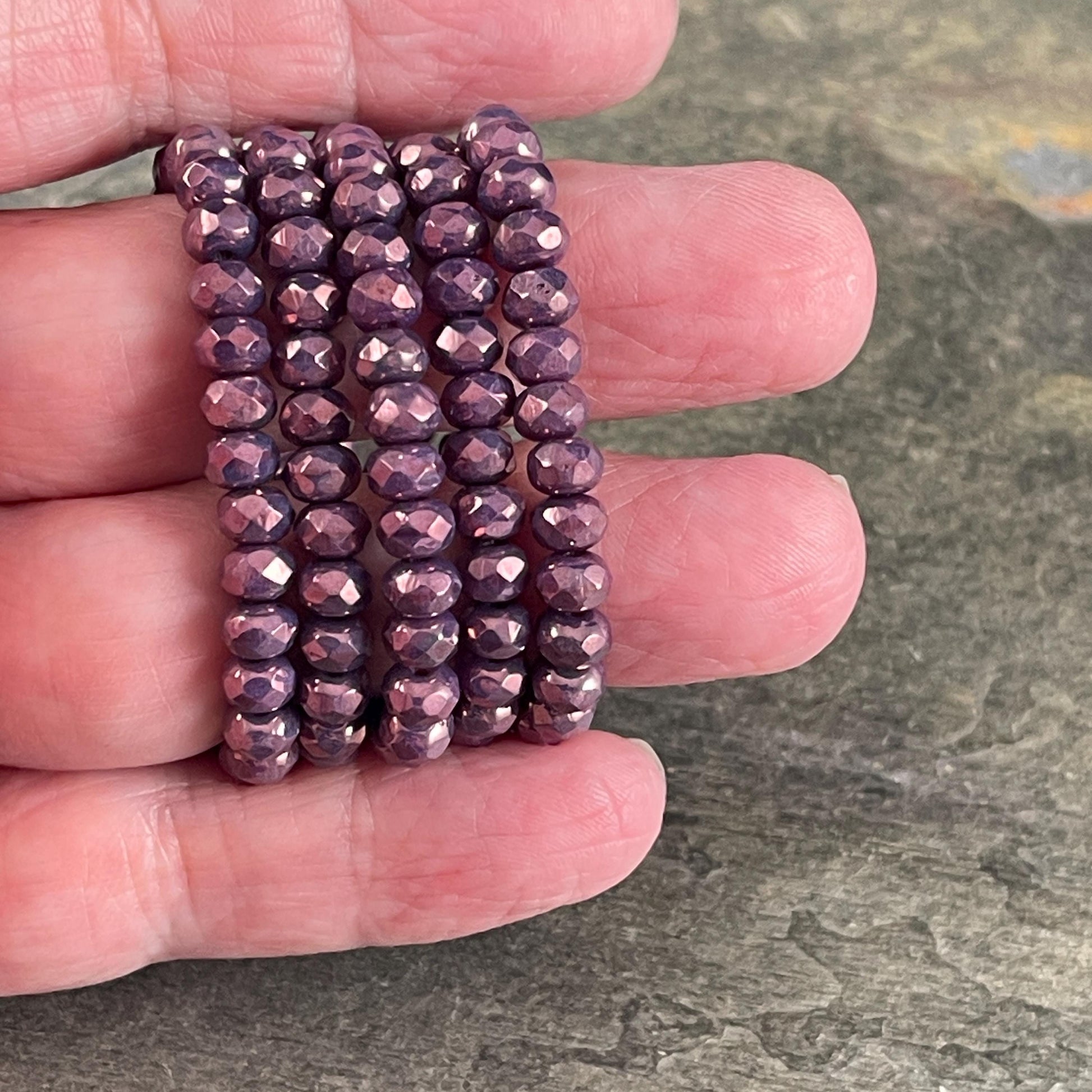 Czech Beads - 5x3mm Faceted Rondelle, Vivid Opaque Purple with Luster (R5/RJ-2848) * Qty. 30