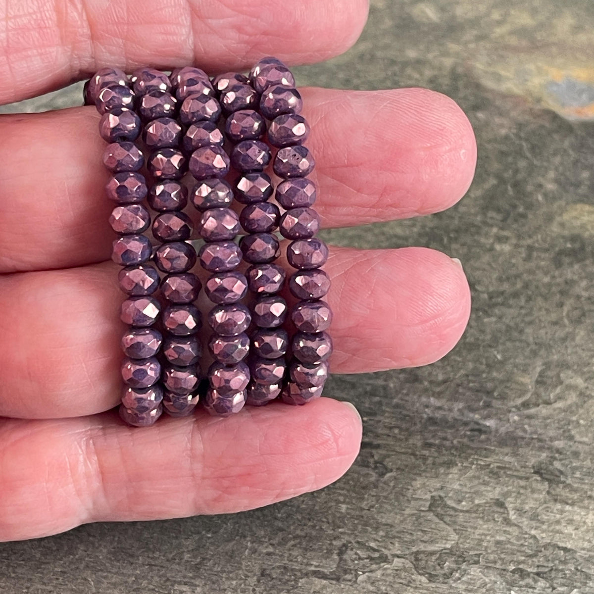 Czech Beads - 5x3mm Faceted Rondelle, Vivid Opaque Purple with Luster (R5/RJ-2848) * Qty. 30