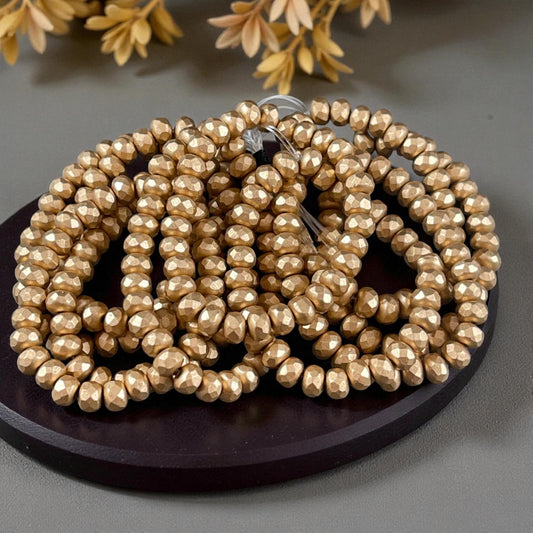 Czech Beads - 5x3mm Faceted Rondelle, Satin Metallic Gold (R5/RJ-2826) * Qty. 30