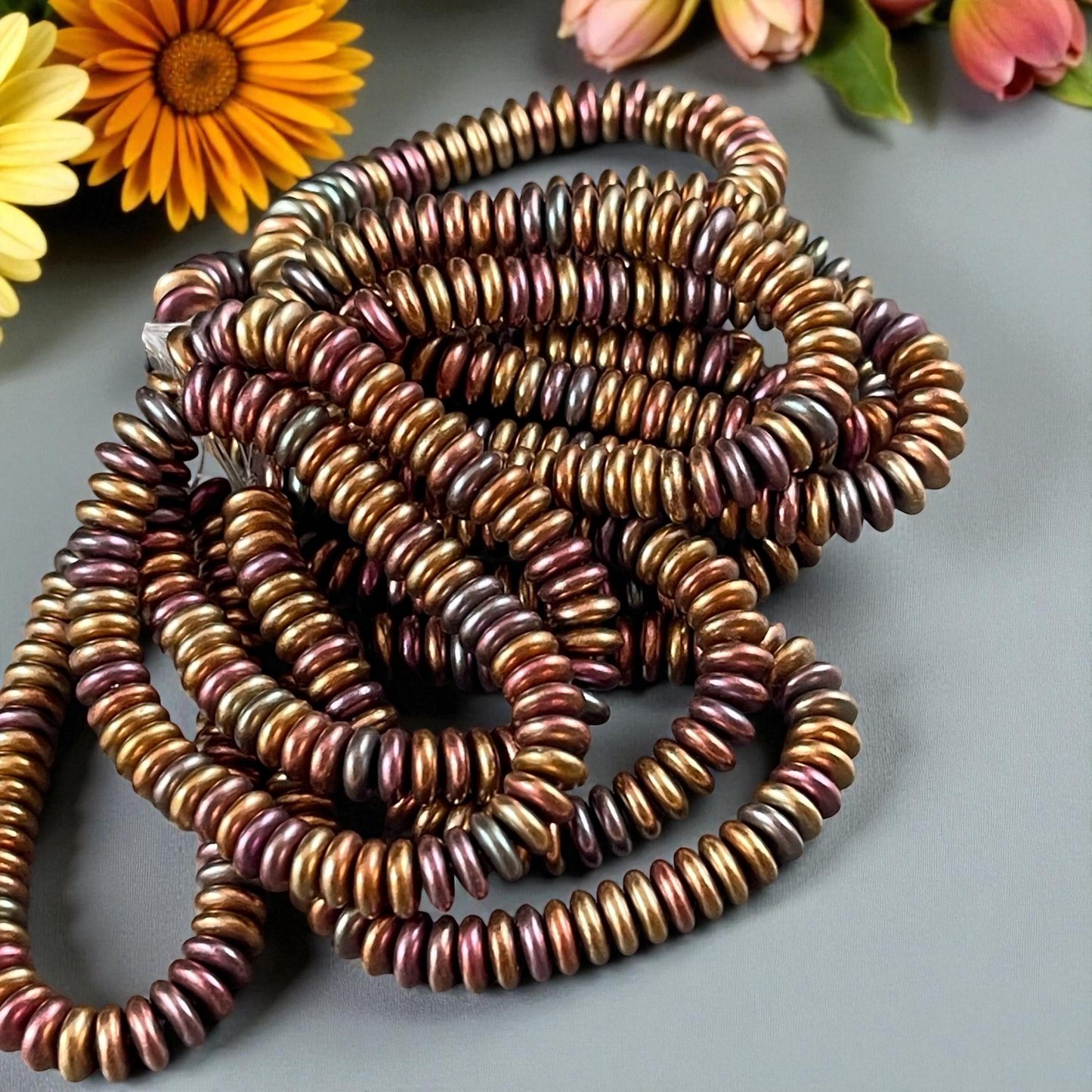 Czech Beads - 6x2mm Heishi Rondelle, Rainbow Metallic Mix (DSC/RJ-5367) * Qty. 50