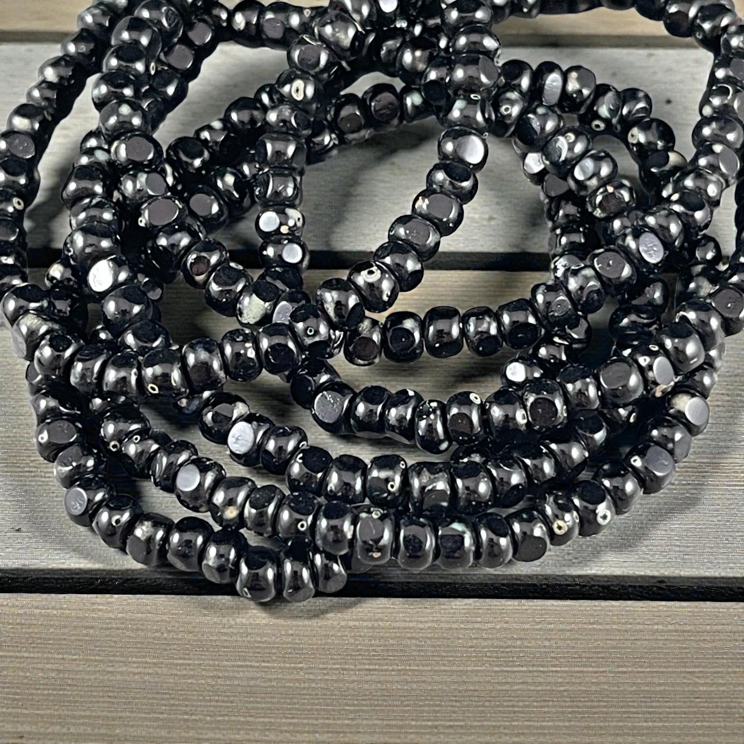 Czech Beads - 4x3mm Faceted Seed Beads, Black with Picasso Finish (TRICA/RJ-2880) * Qty. 50