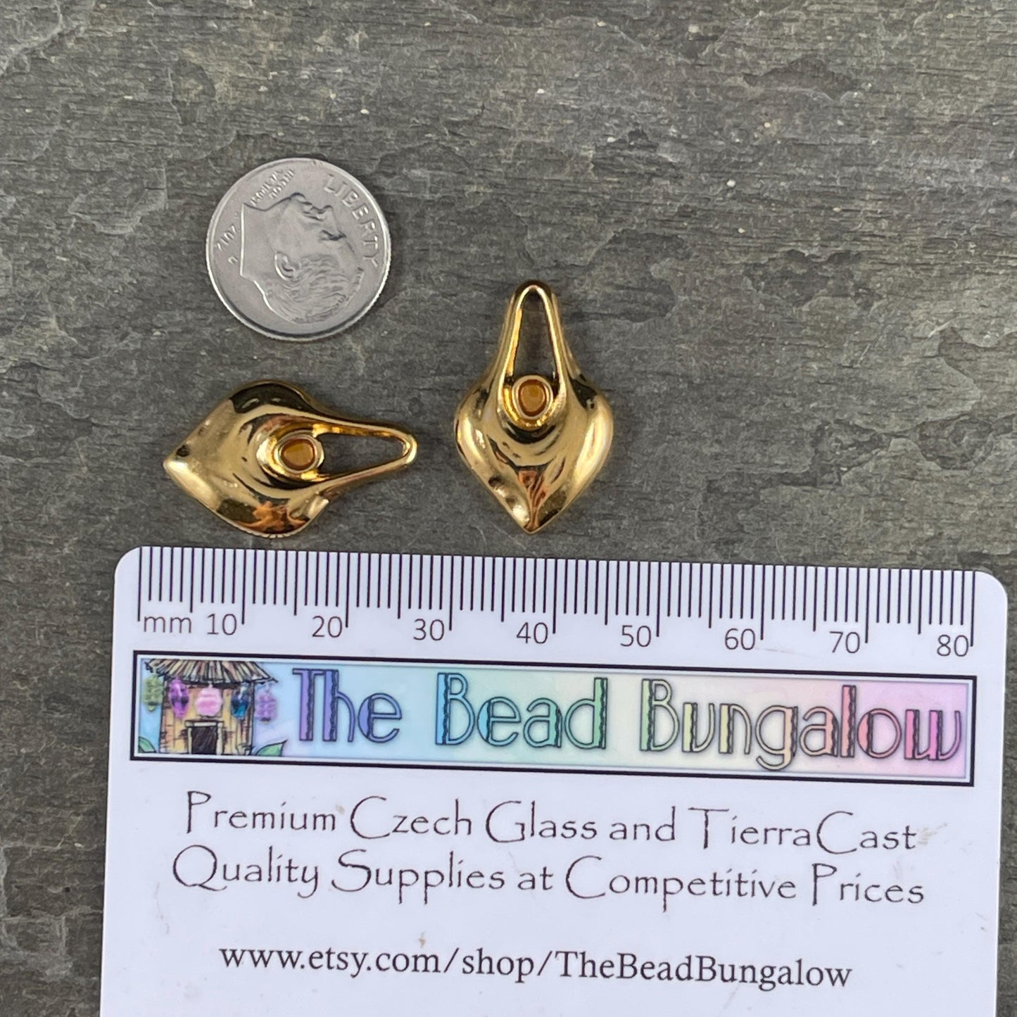24k Gold Plated Heart Shaped Charm - 24.5x15.5mm Drop with Topaz Enamel Center (PF/15302-13-563) * Qty. 4