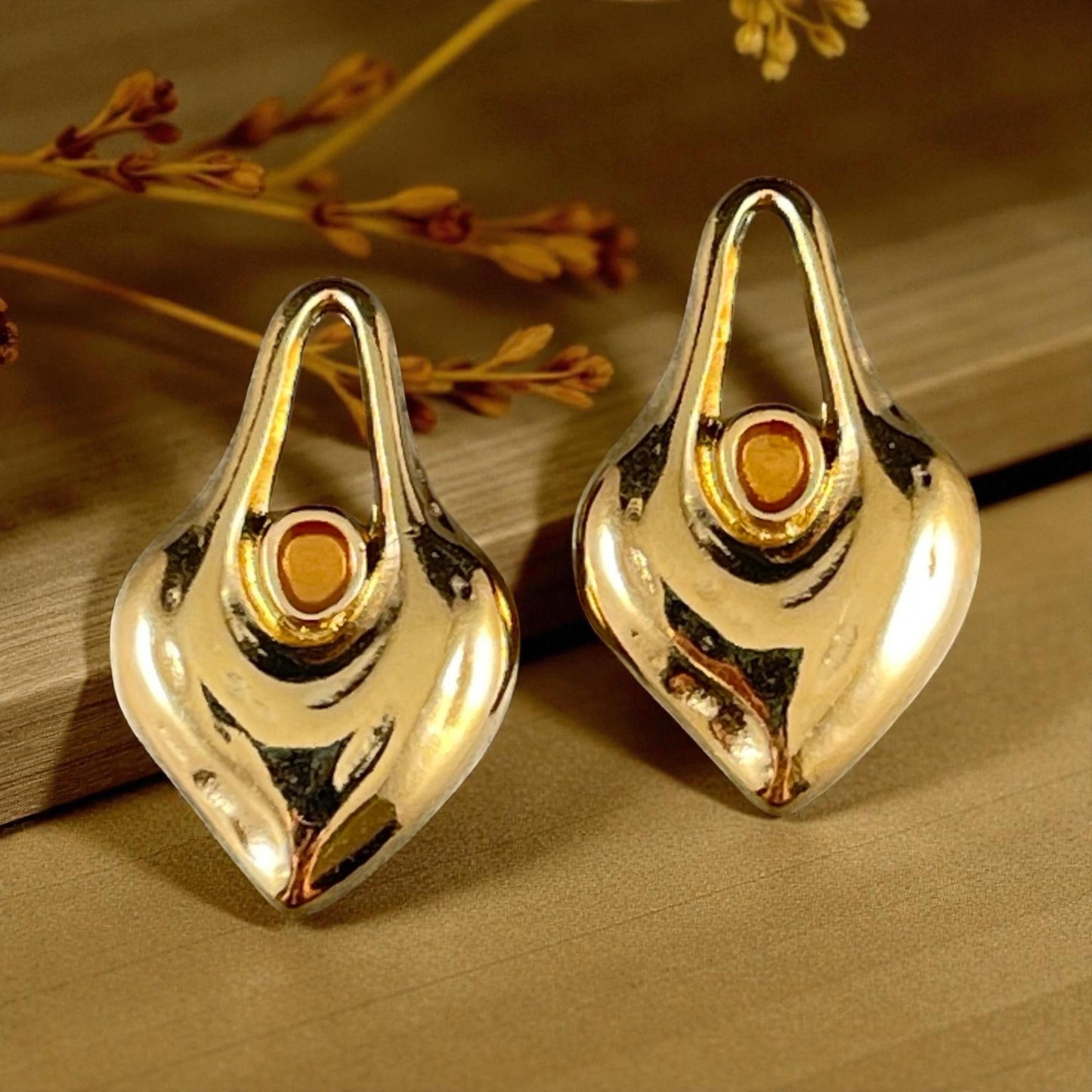 24k Gold Plated Heart Shaped Charm - 24.5x15.5mm Drop with Topaz Enamel Center (PF/15302-13-563) * Qty. 4