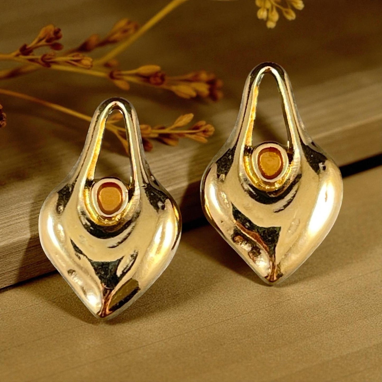 24k Gold Plated Heart Shaped Charm - 24.5x15.5mm Drop with Topaz Enamel Center (PF/15302-13-563) * Qty. 4