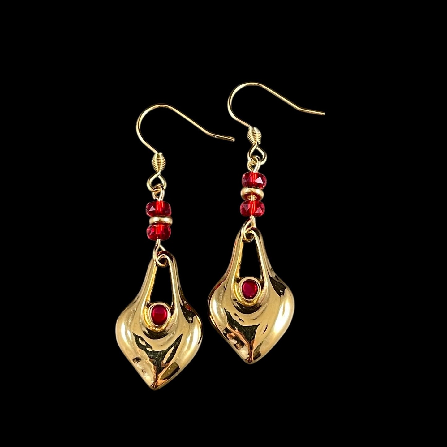 24k Gold Plated Heart Shaped Charm - 24.5x15.5mm Drop with Red Enamel Center (PF/15302-13-560) * Qty. 4