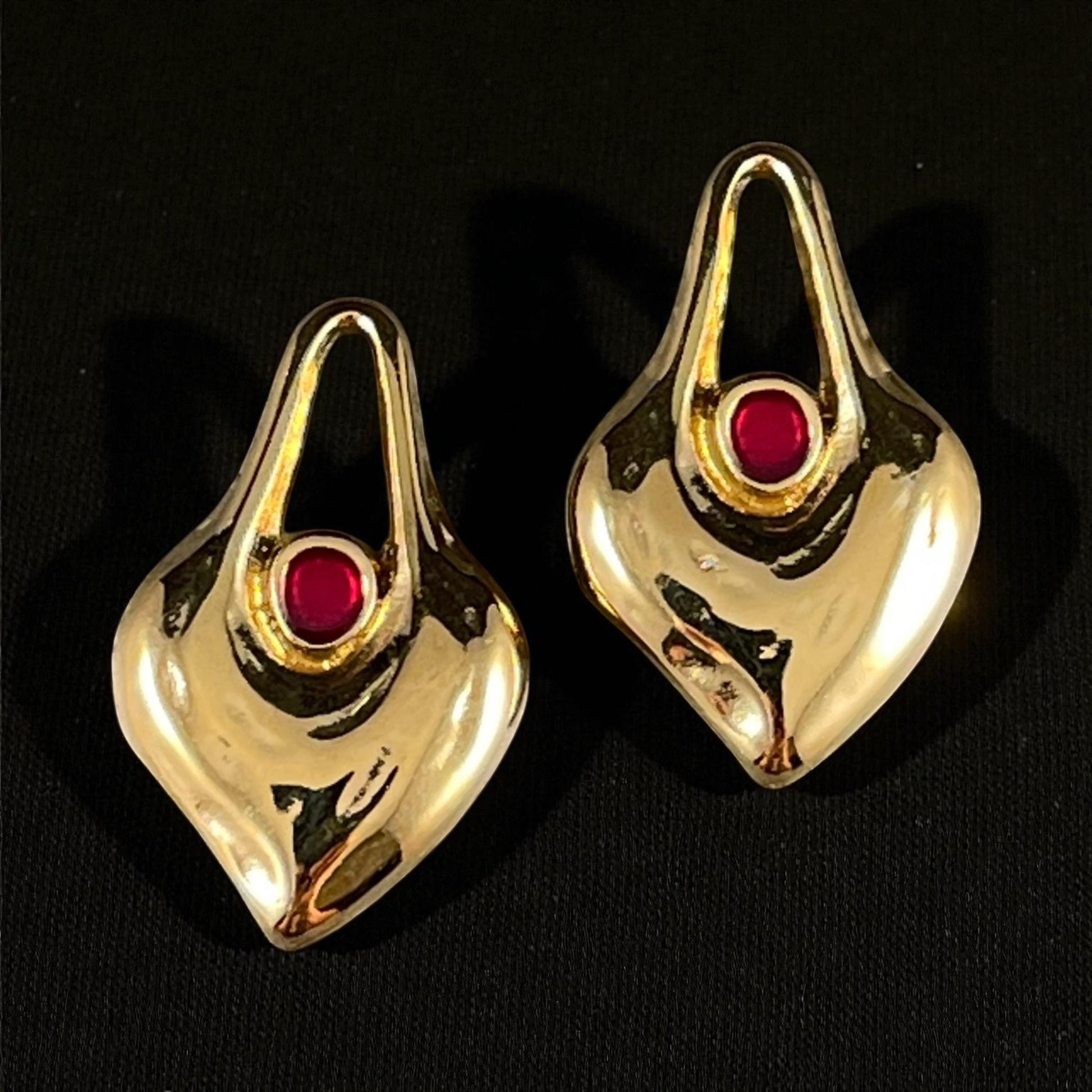 24k Gold Plated Heart Shaped Charm - 24.5x15.5mm Drop with Red Enamel Center (PF/15302-13-560) * Qty. 4
