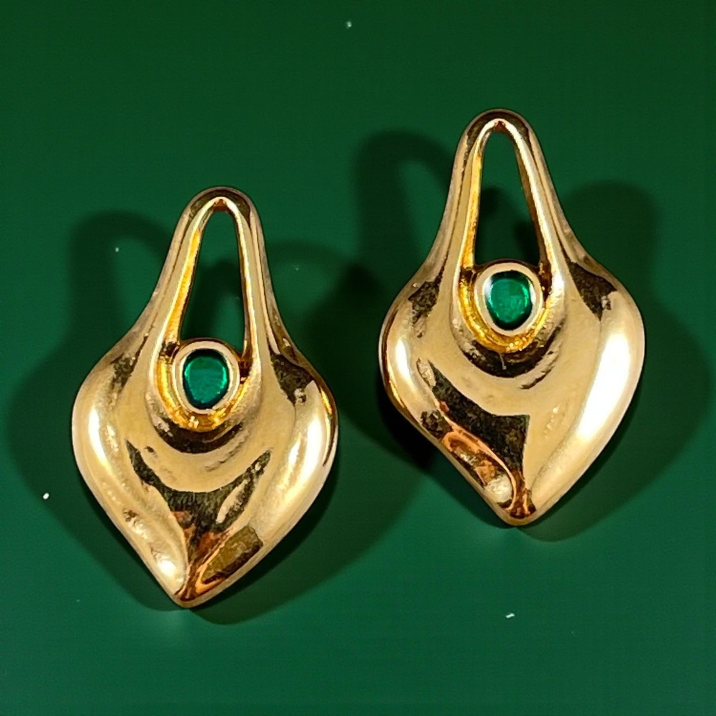 24k Gold Plated Heart Shaped Charm - 24.5x15.5mm Drop with Emerald Green Enamel Center (PF/15302-13-0545) * Qty. 4