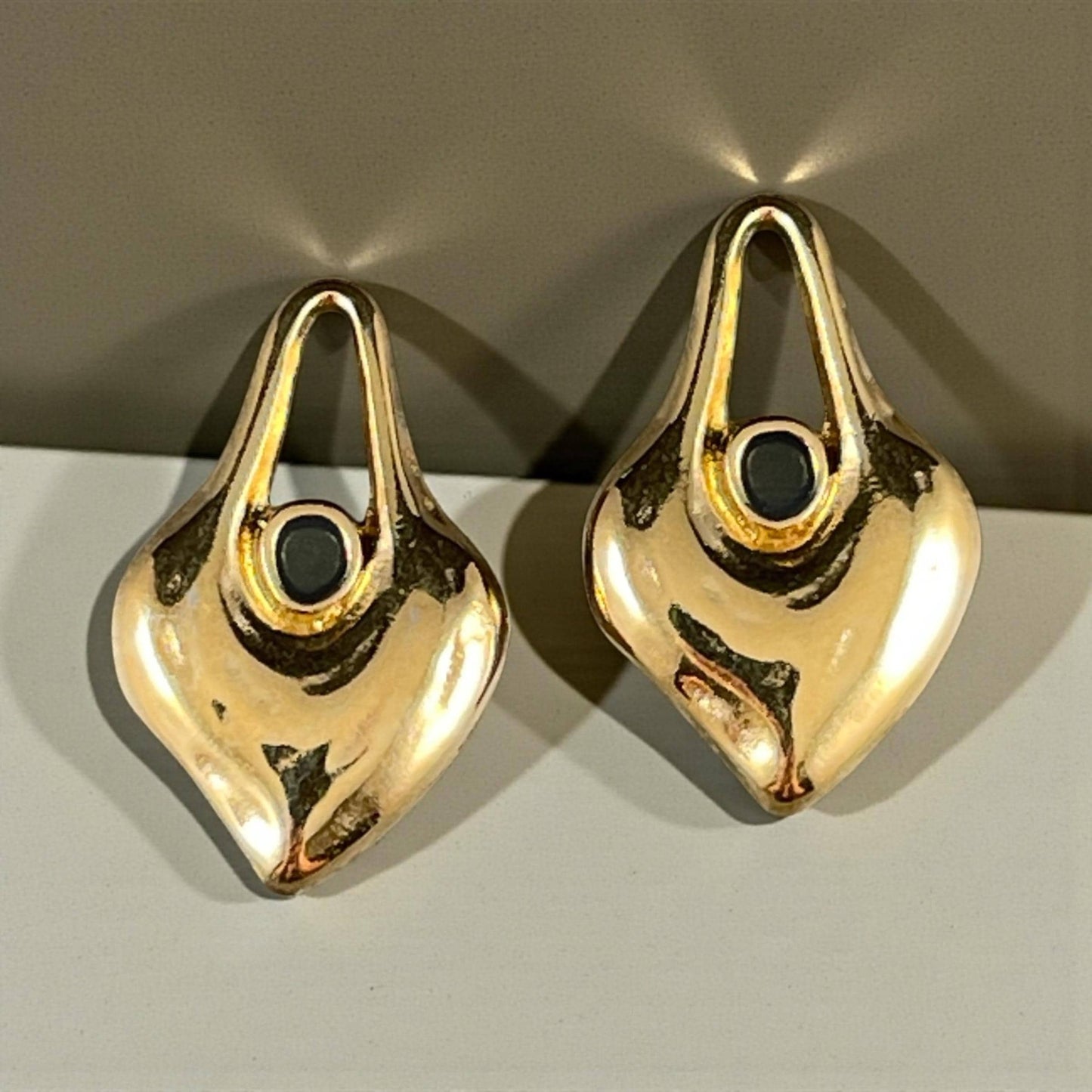 24k Gold Plated Heart Shaped Charm - 24.5x15.5mm Drop with Black Enamel Center (PF/15302-13-0565) * Qty. 4