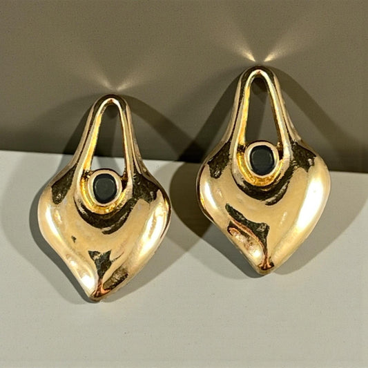 24k Gold Plated Heart Shaped Charm - 24.5x15.5mm Drop with Black Enamel Center (PF/15302-13-0565) * Qty. 4