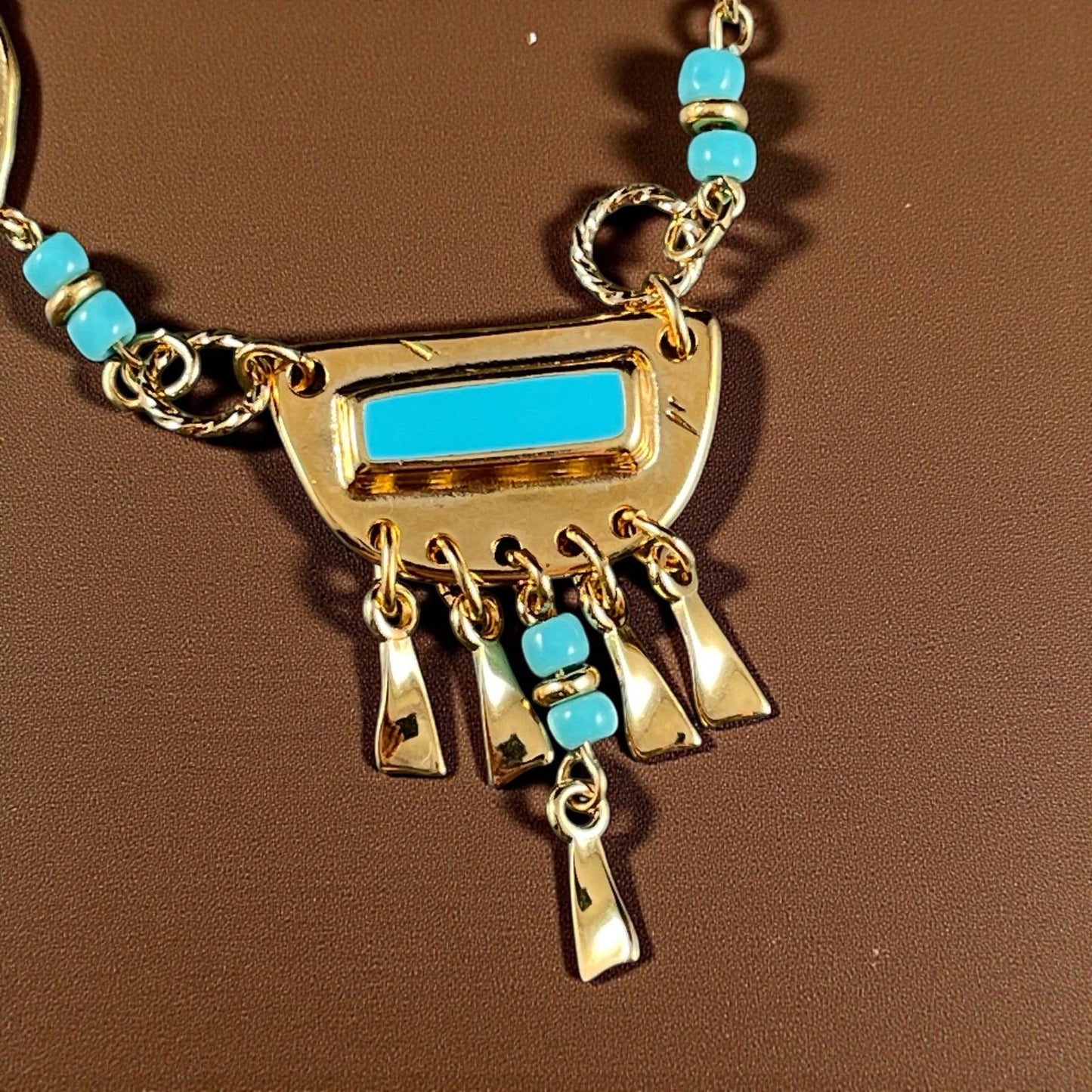 24k Gold Plated Half Circle Connector with Light Turquoise Blue Enamel Inlay (PF/15295-13-0299) * Qty. 1