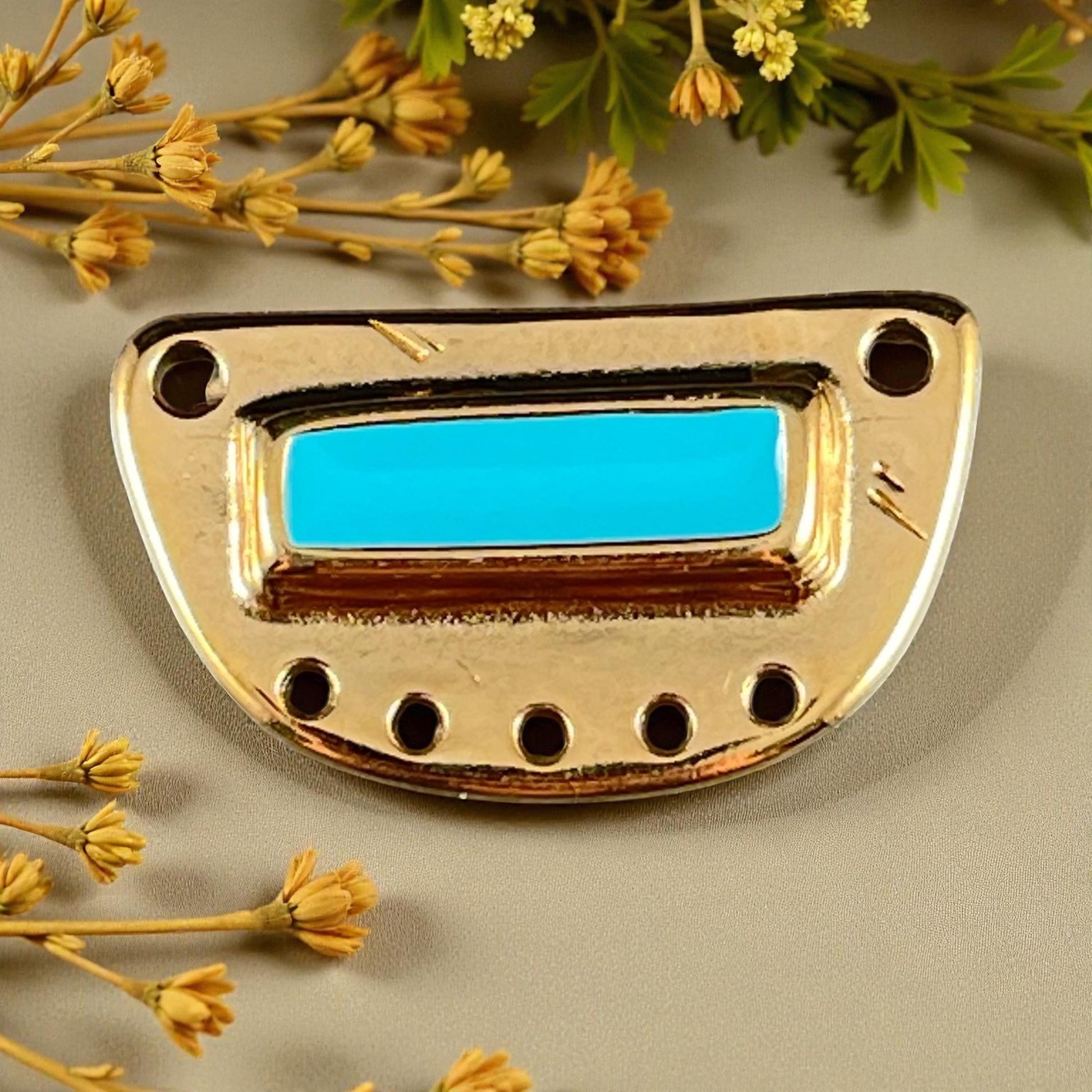 24k Gold Plated Half Circle Connector with Light Turquoise Blue Enamel Inlay (PF/15295-13-0299) * Qty. 1