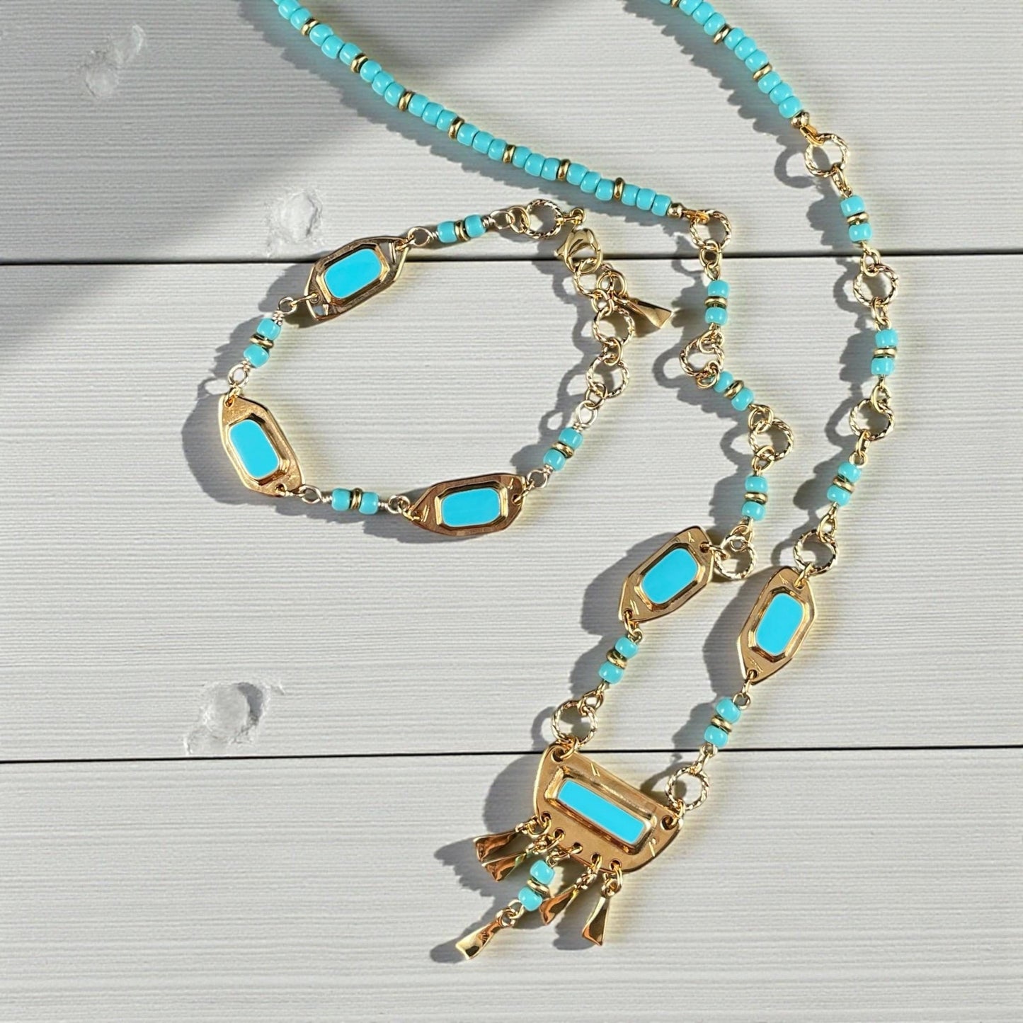 24k Gold Plated Half Circle Connector with Light Turquoise Blue Enamel Inlay (PF/15295-13-0299) * Qty. 1