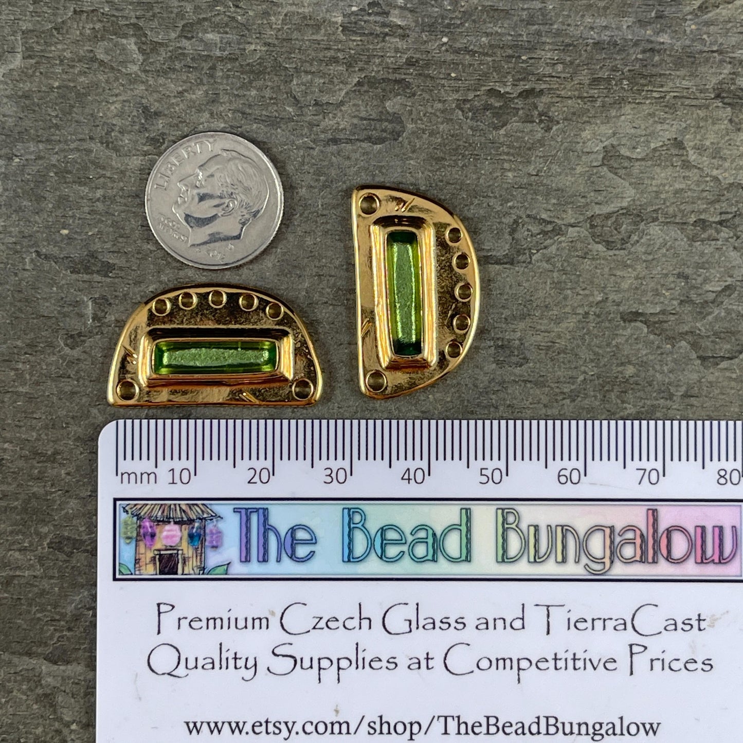 24k Gold Plated Connector with Peridot Enamel Inlay, Half Circle Chandelier (PF/15295-13-0556) * Qty. 1
