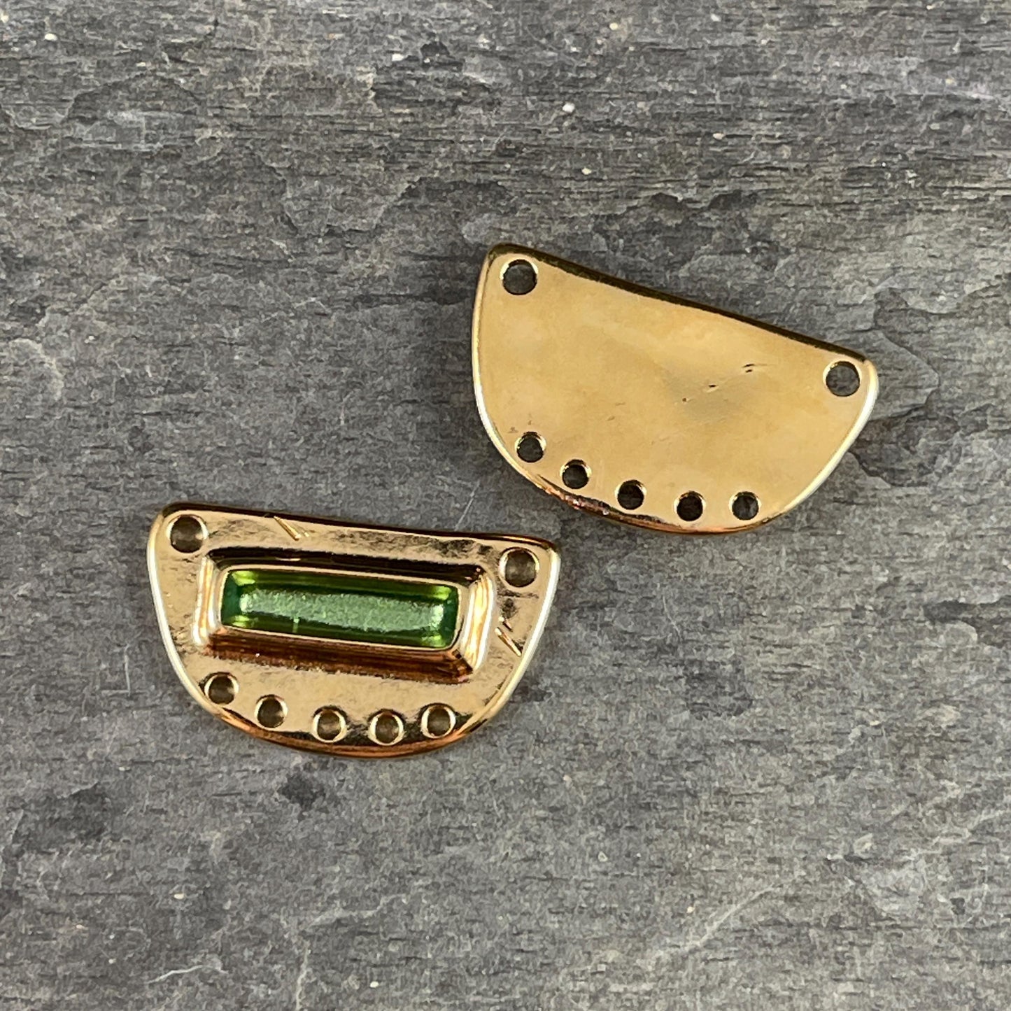 24k Gold Plated Connector with Peridot Enamel Inlay, Half Circle Chandelier (PF/15295-13-0556) * Qty. 1