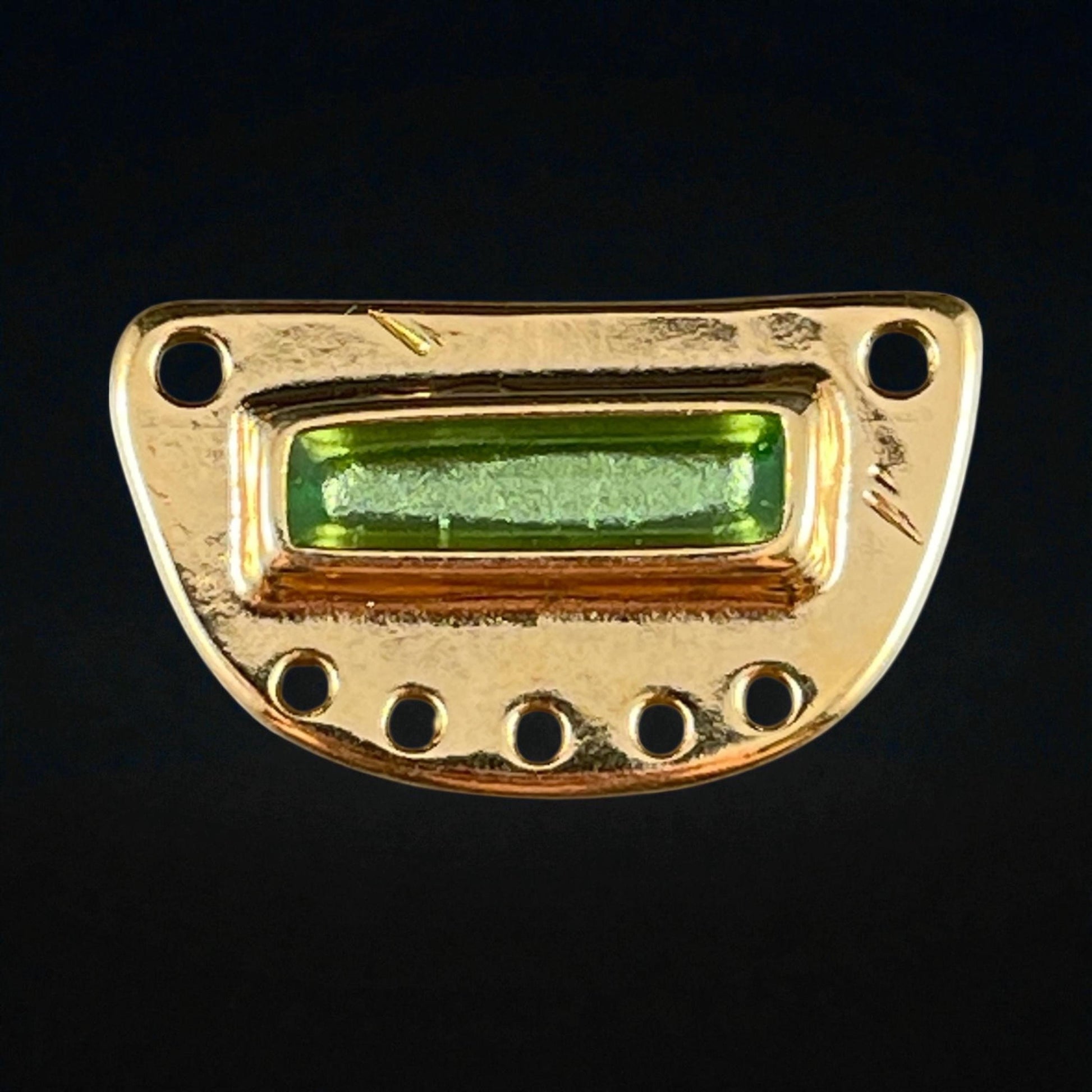 24k Gold Plated Connector with Peridot Enamel Inlay, Half Circle Chandelier (PF/15295-13-0556) * Qty. 1