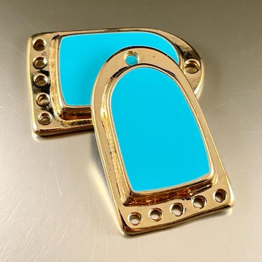 24k Gold Plated Connector/Pendant/Charm with Turquoise Blue Enamel Inlay, Nickel Free Geometric Pendant (PF/15294-13-0299) * Qty. 2